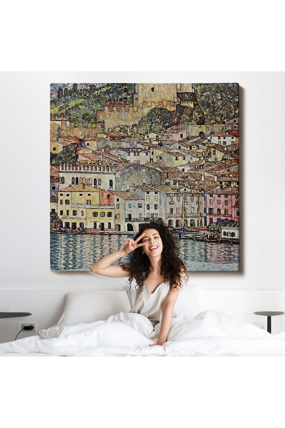 Gustav Klimt Garda Denizi Kanvas Tablosu - Malcesine Am Gardasee görsel 6