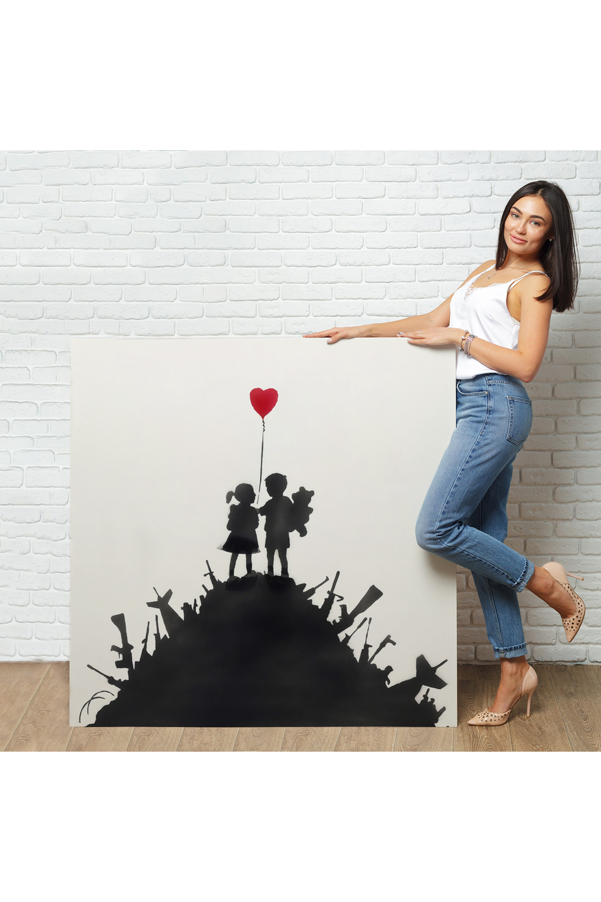 Bansky Kids On Guns - Silahlı Çocuklar Kanvas Tablosu görsel 2