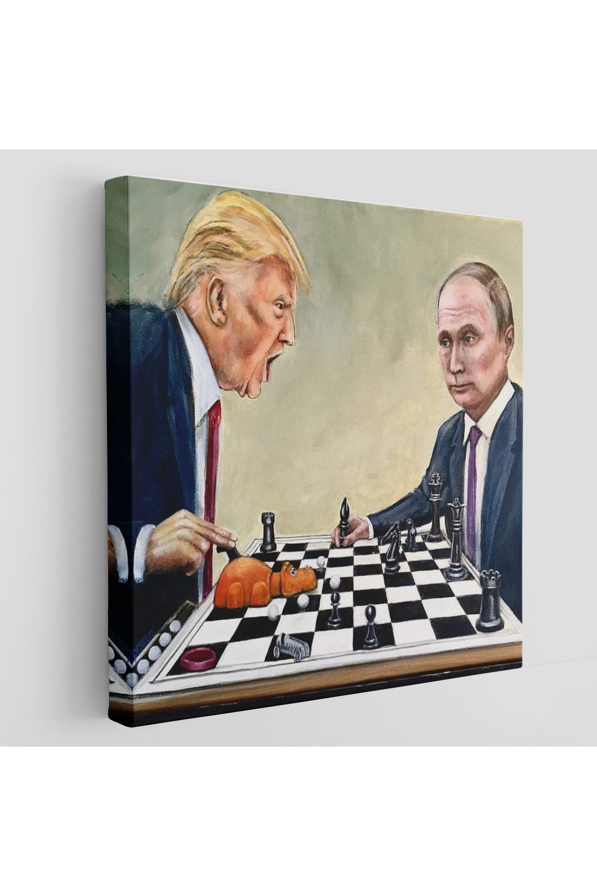 Donald Trump - Vladimir Putin Santranç Oynarken Kanvas Tablosu