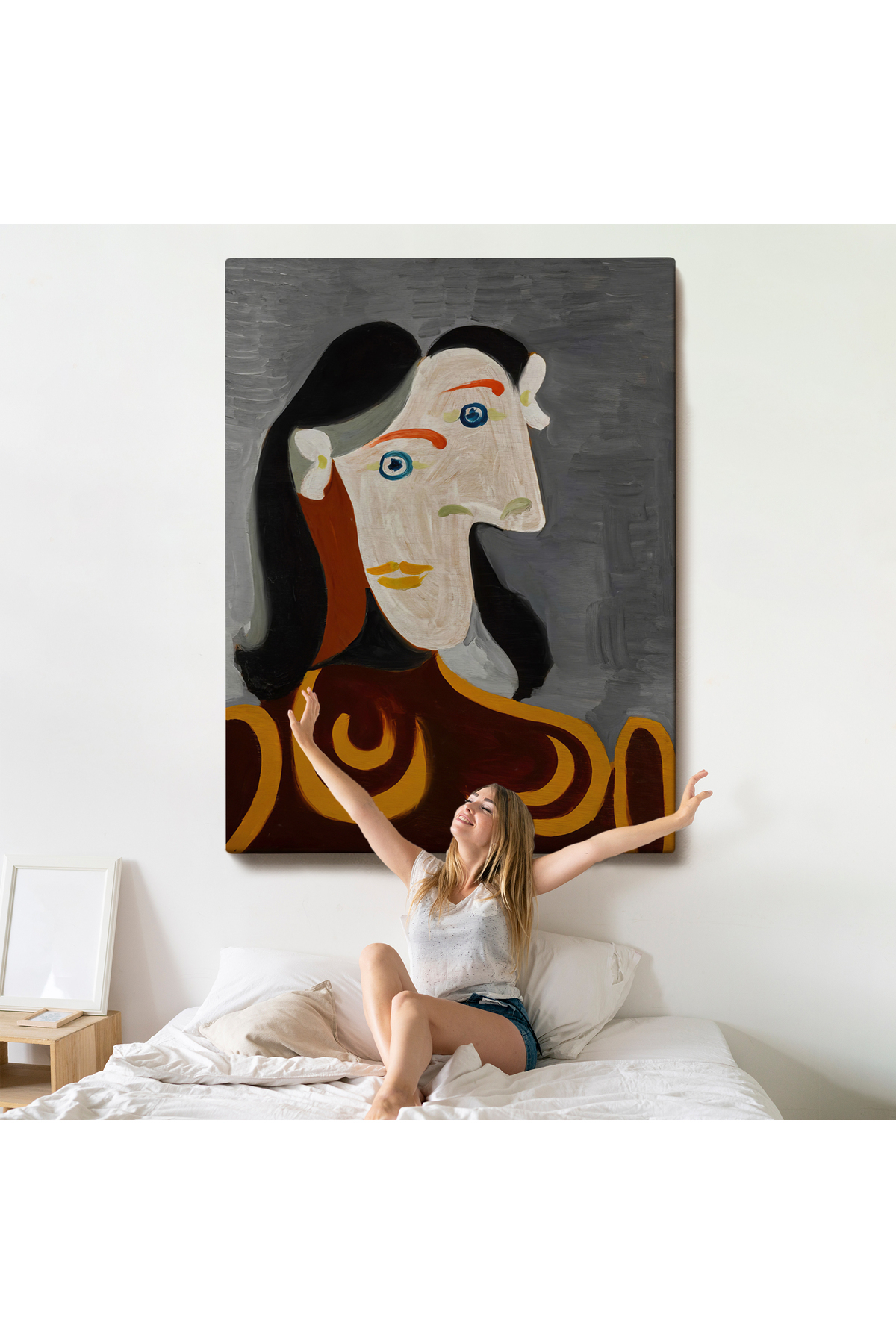 Pablo Picasso - Kahverengi Elbiseli Kadının Büst Kanvas Tablosu görsel 5