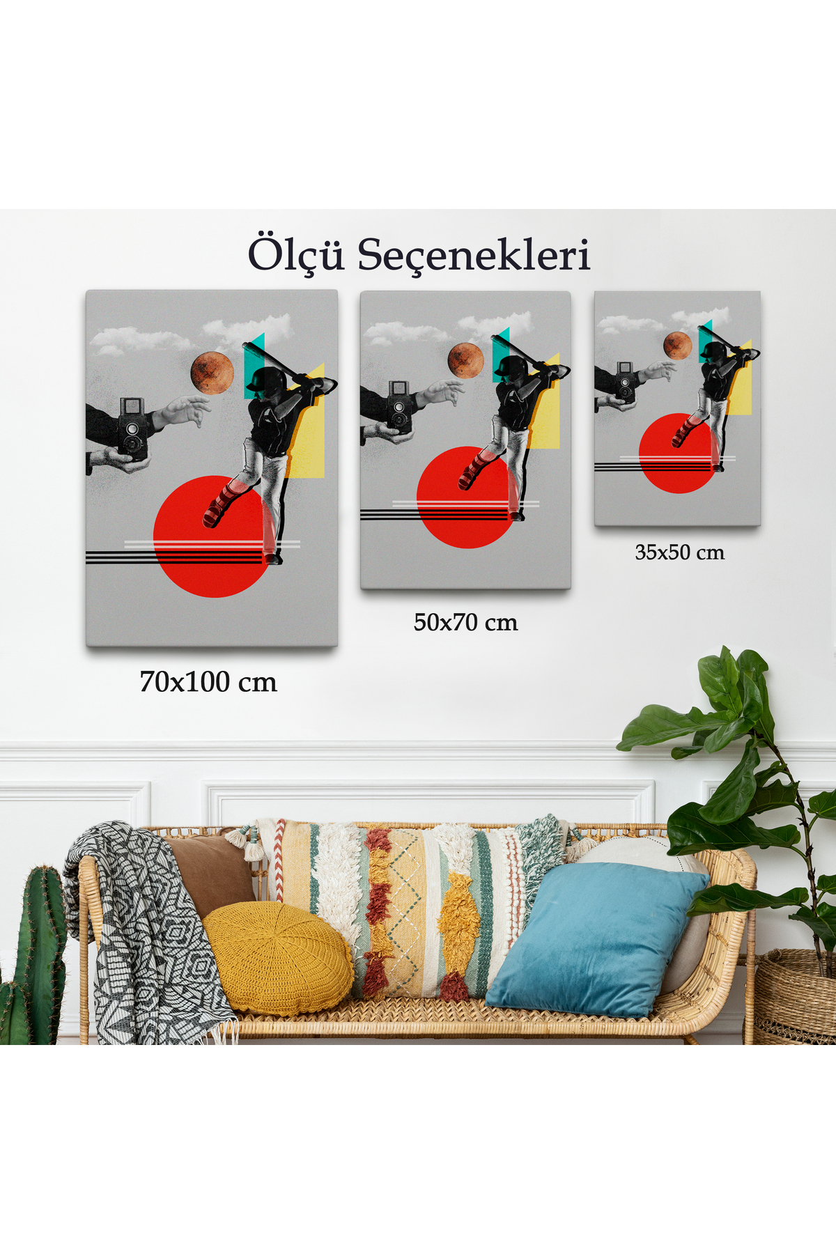 Beyzbol Sporcusu Ve Kamera Tutan Retro Eller Kanvas Tablosu görsel 3