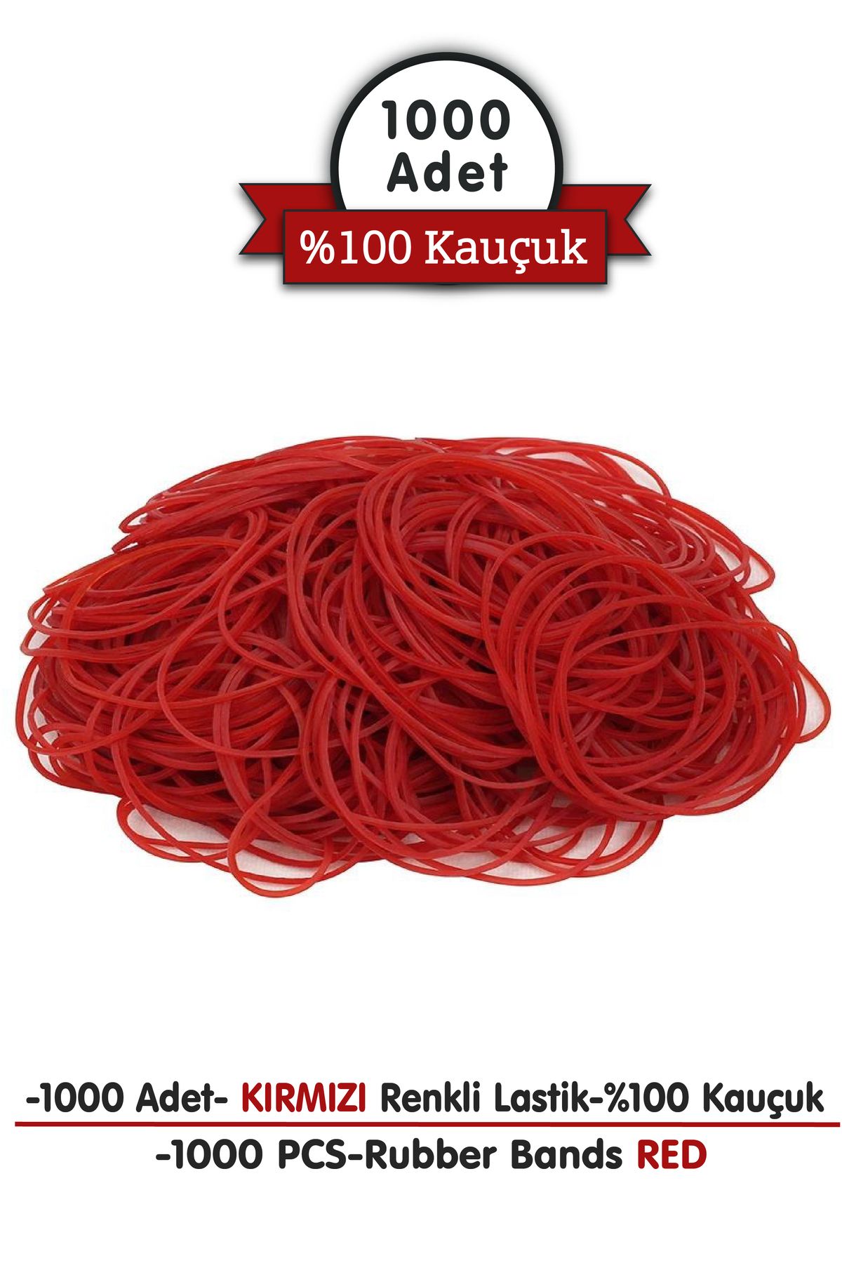 PackMai Paket Lastiği Kırmızı 1000Adet %100 Kauçuk 6cm Genişlik 30cm Esneme