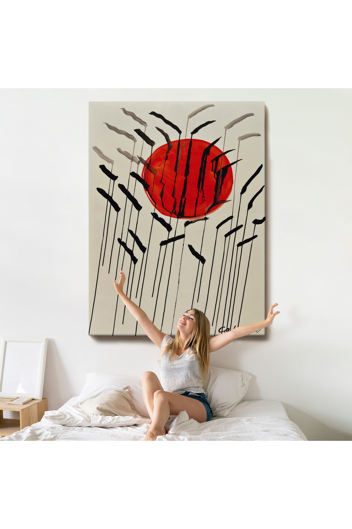 Alexander Calder - Kızıl Güneş Ve Uzun Otlar Tablosu - Cattails With Red Sun Kanvas Tablo görsel 5