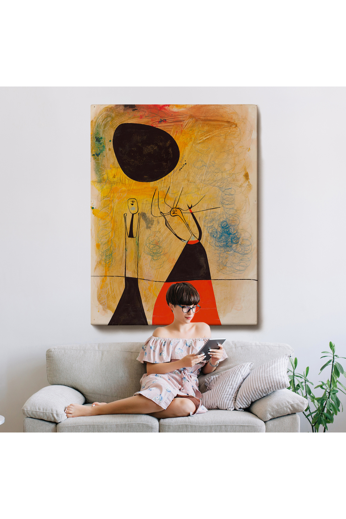 Joan Miro - Deux Şahsiyetler Kanvas Tablosu görsel 8