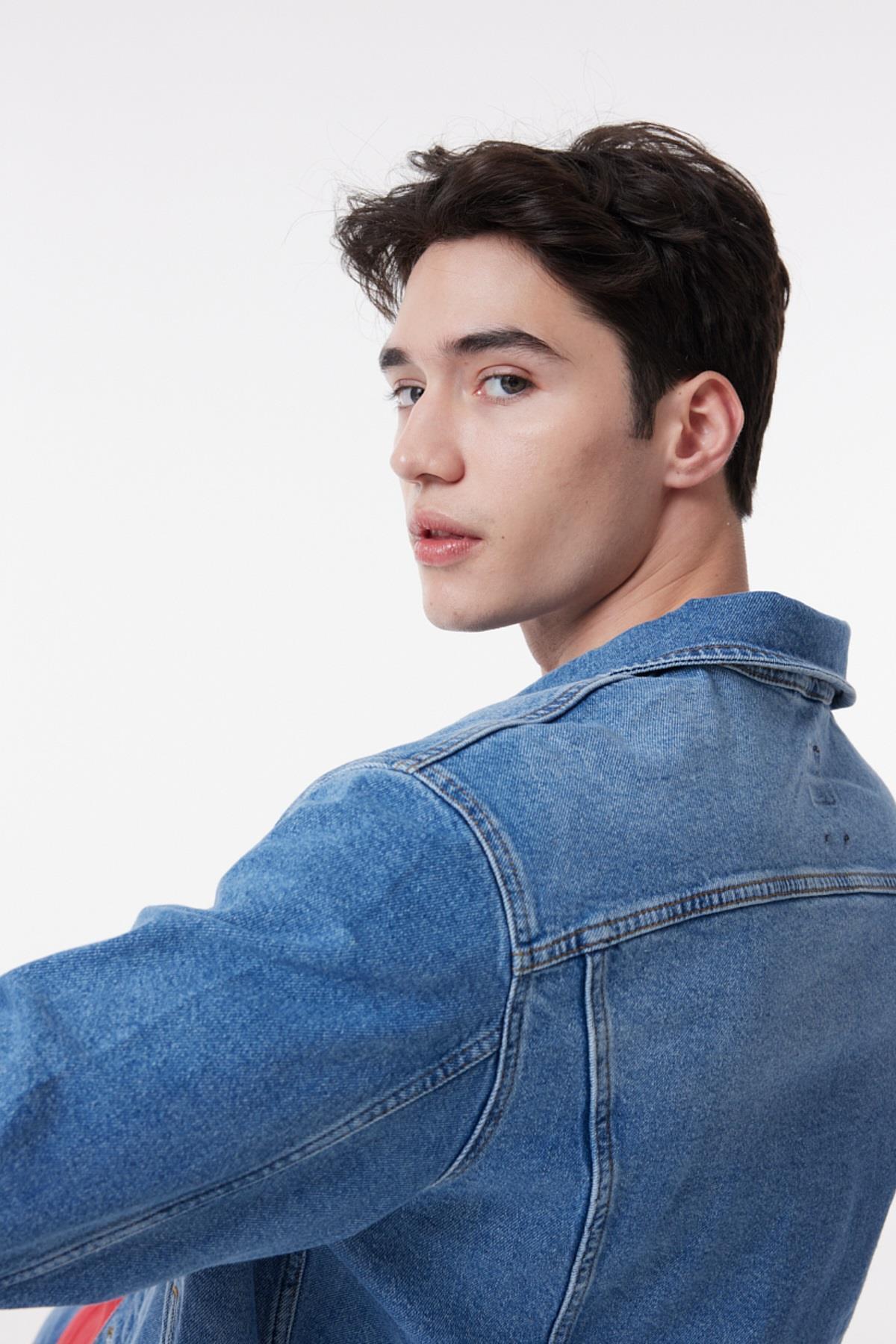 Lee Slim Fit Dar Kesim %100 Pamuk Mavi Denim Kot Ceket görsel 3