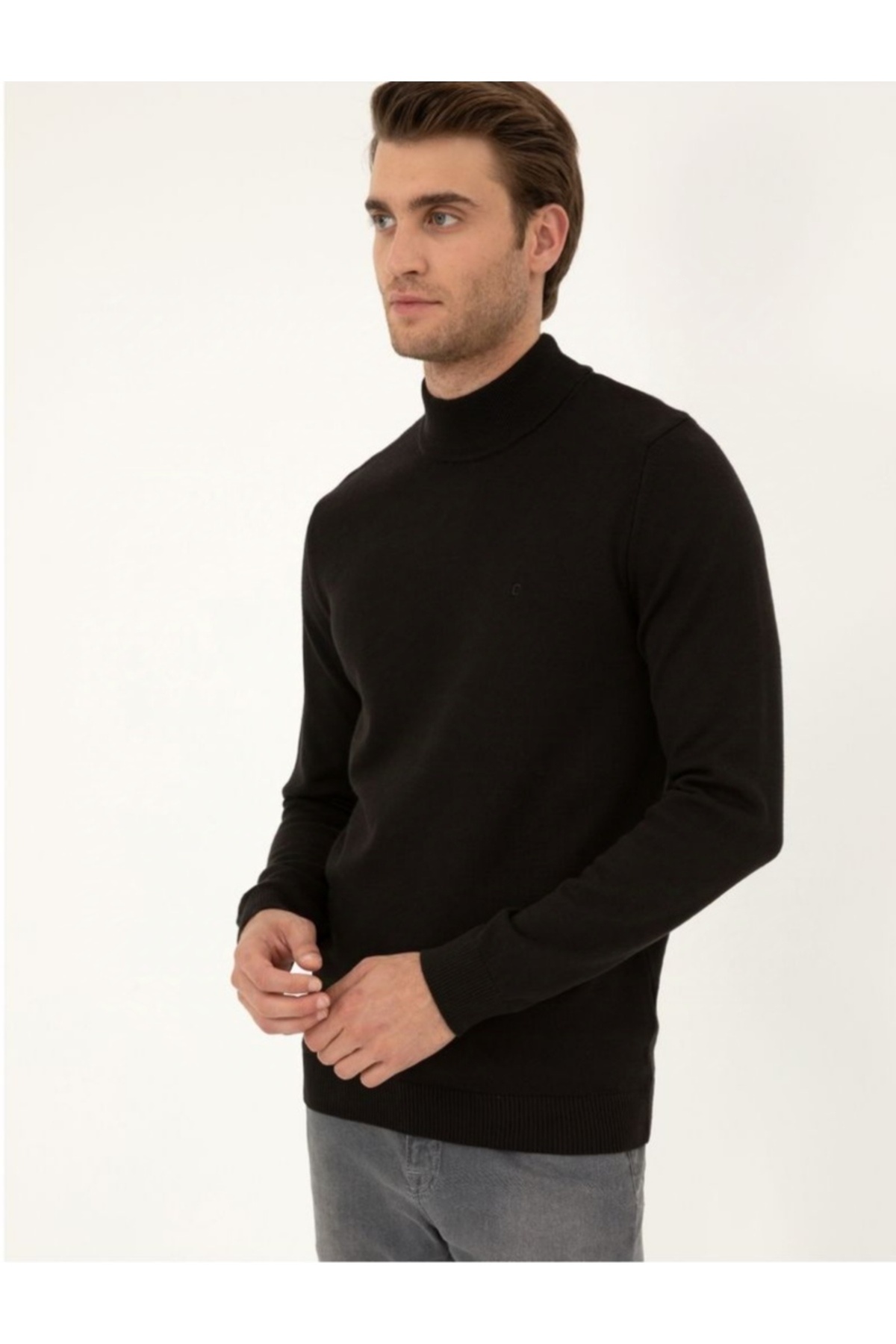 پیر کاردین ژاکت بافتنی یقه اسکی ساده، ۵۰٪ پنبه، ۵۰٪ اکریلیک (ozse giyim)