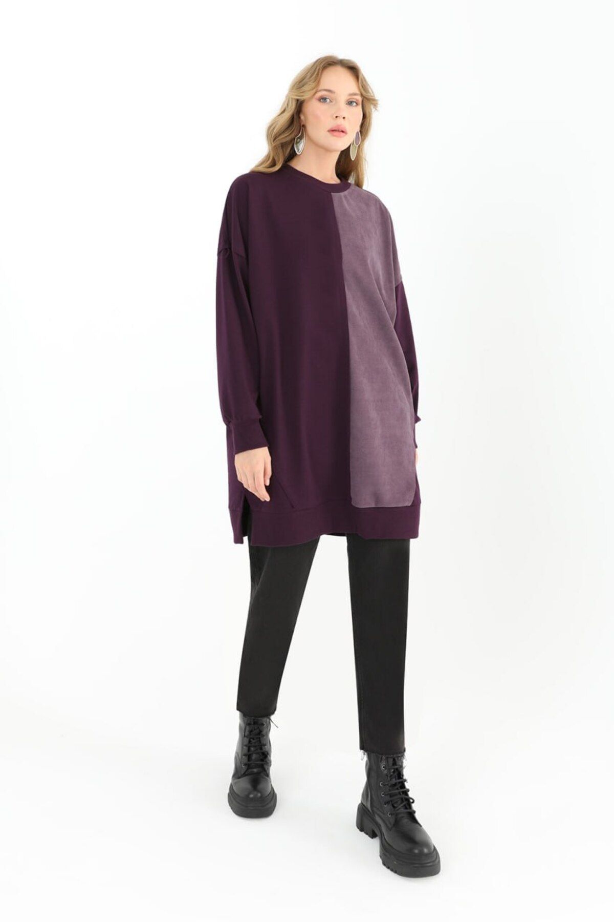 Puane-Women's Velvet Print Crew Neck 2 Thread Tunic 10569 3