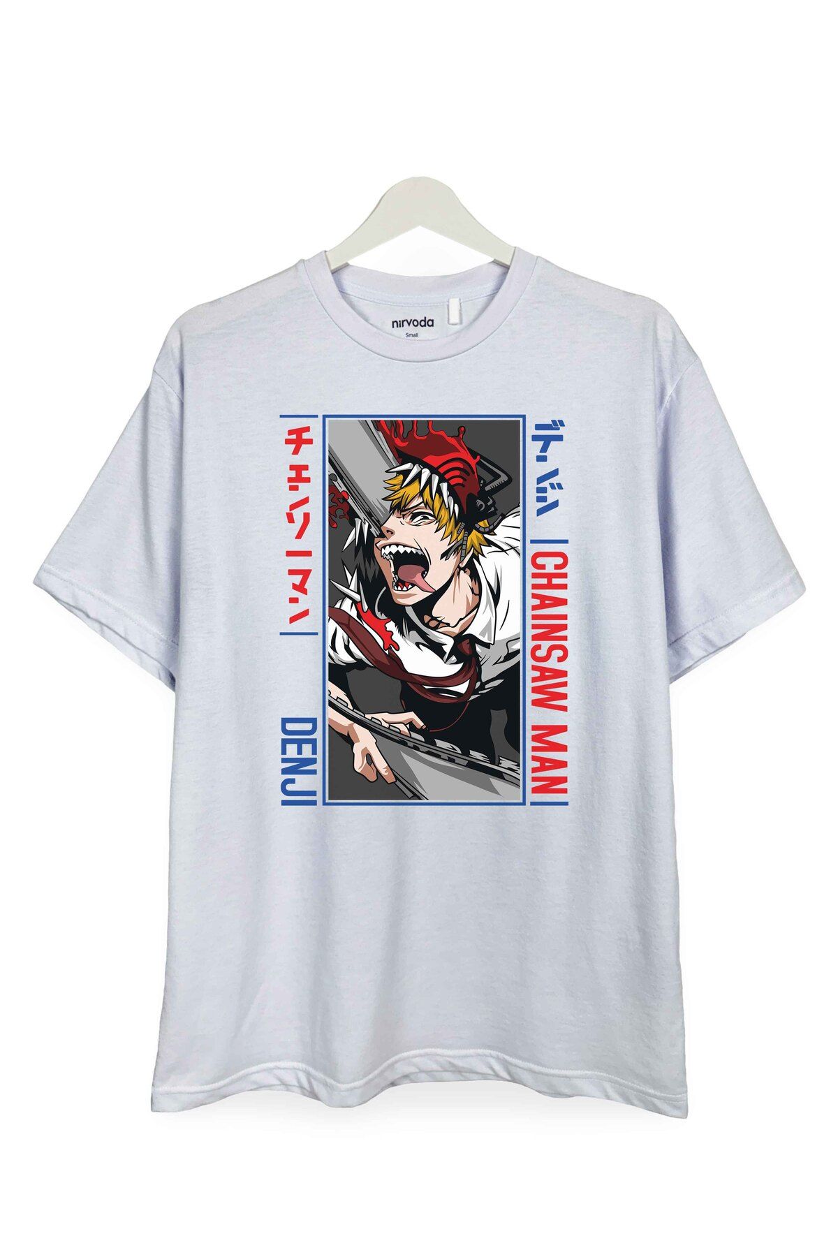 nirvoda Denji Chainsaw Man Anime Manga Pattern - Tricou Unisex Cu Decolteu Liber Unisex - L