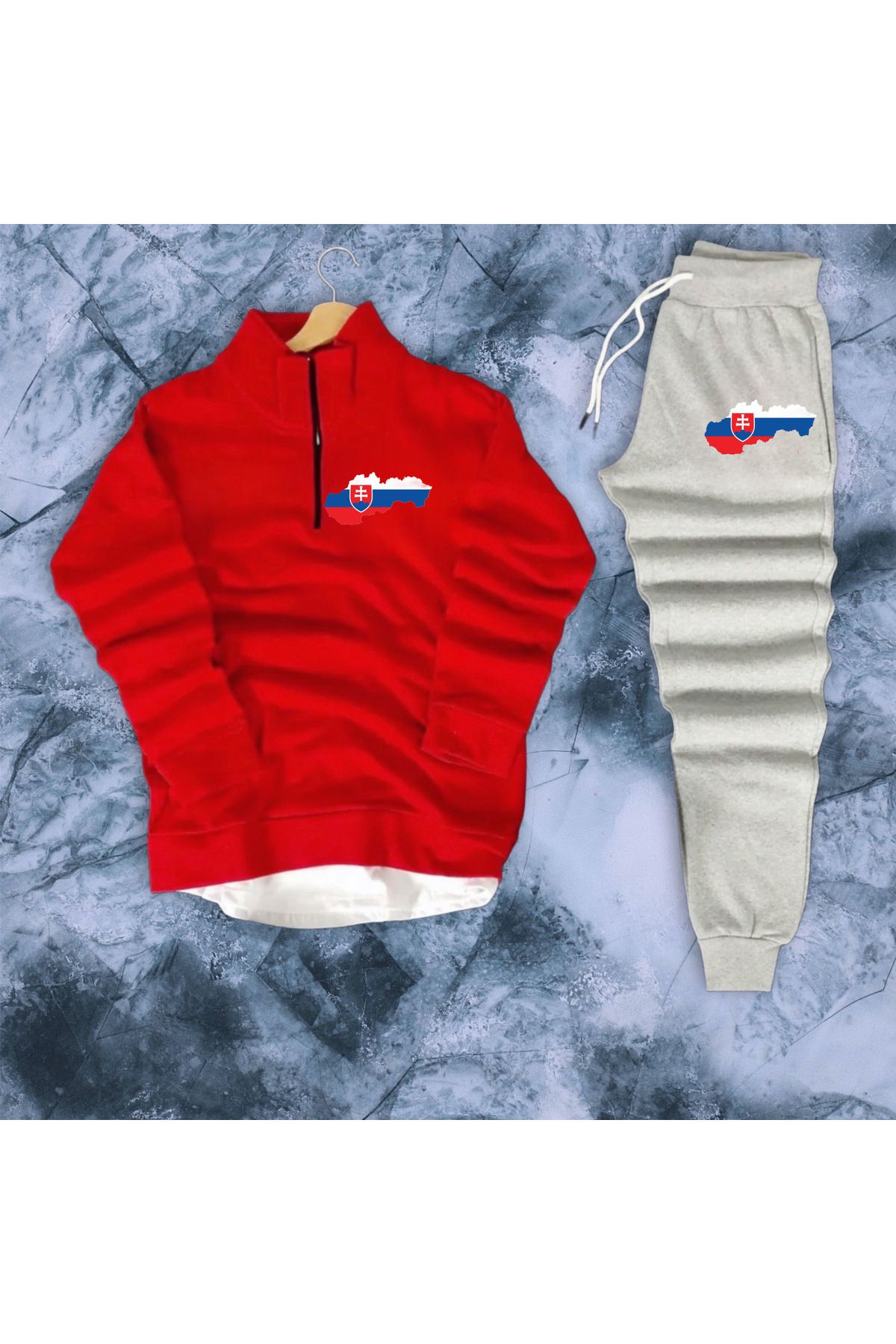 NEW TRENDY COLLECTİON Drapelul Slovaciei Grafic Personalizat Design Confortabil Sezonier Cu Guler Stand Hanorac-trening Unisex - XL