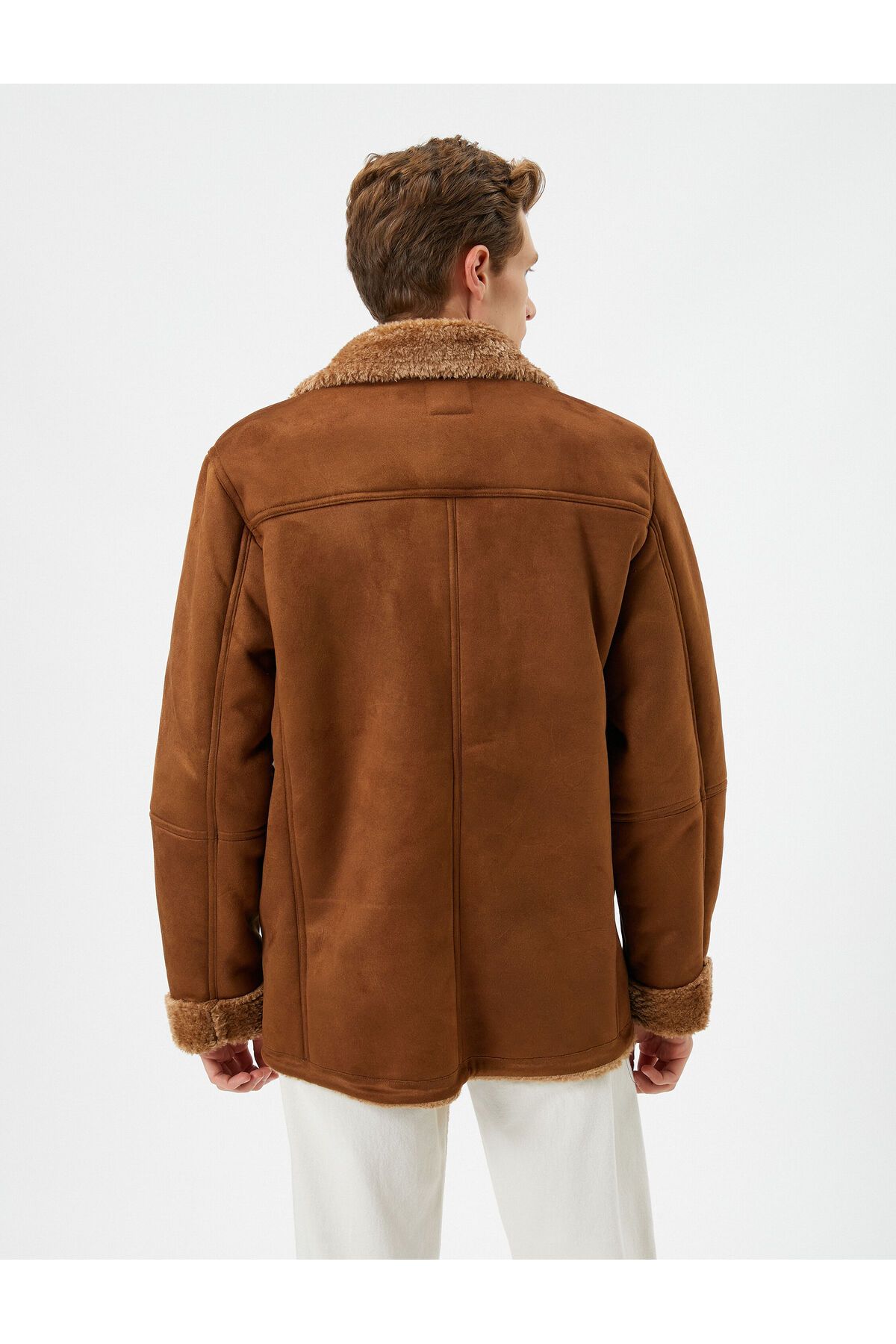 Koton-Suede Look Jacket Double Breasted Plush Inside Collar Buttoned Pocket 4