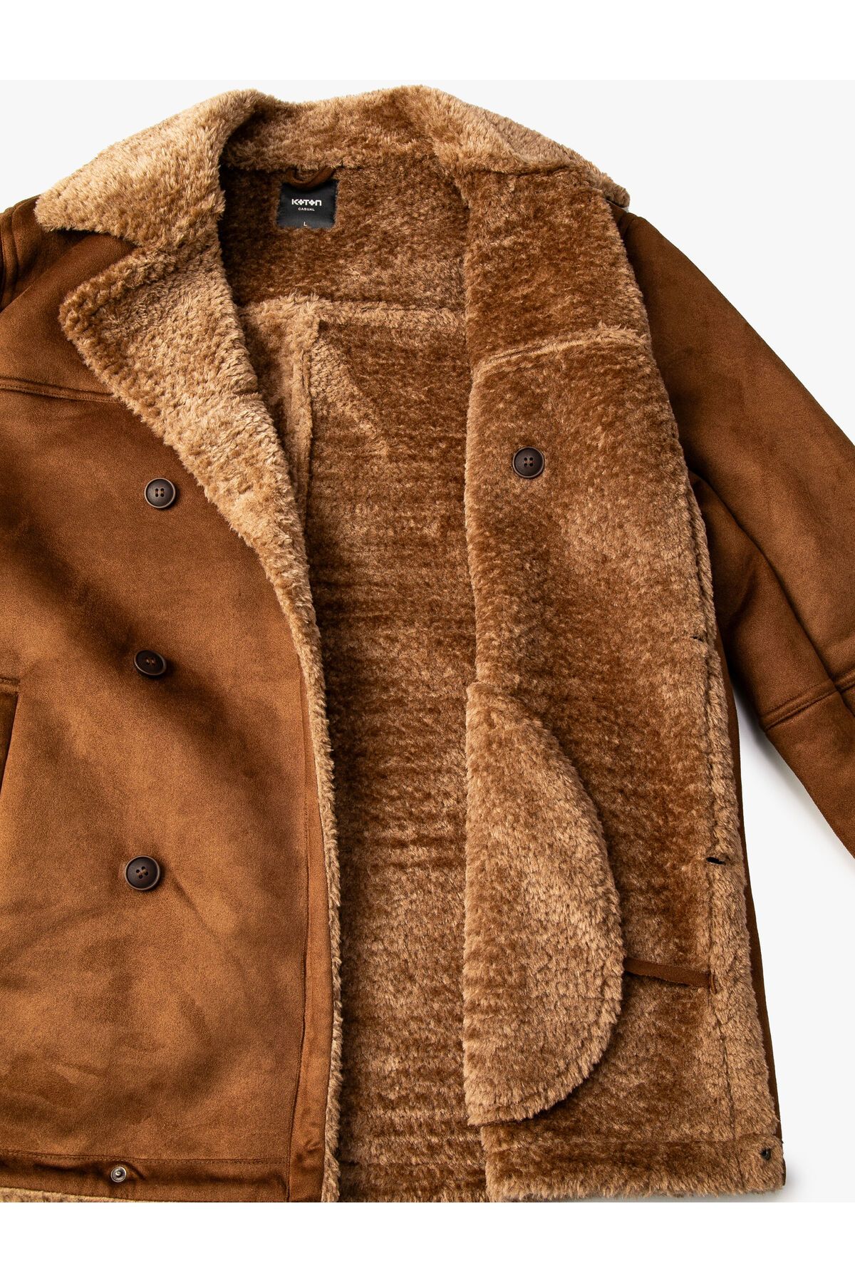 Koton-Suede Look Jacket Double Breasted Plush Inside Collar Buttoned Pocket 6