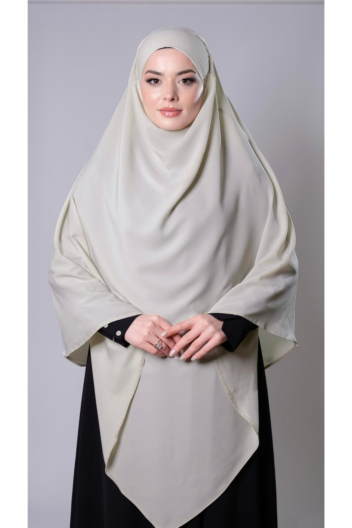 Ecru Practical Ready-Made Hijab Scarf Medina Silk Laced Souffle Hijab 2301_27