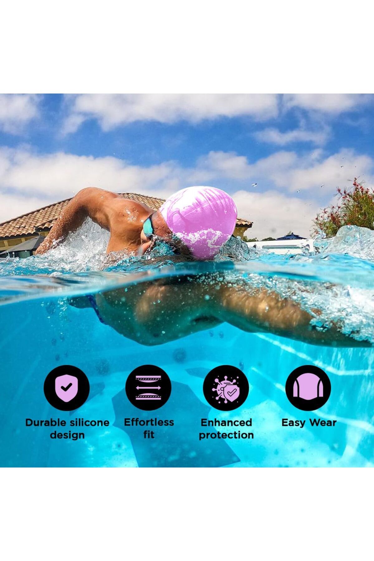 Endless-Comfortable Silicon Swimming Cap | Ergonomic Ear Pockets | Waterproof | Pink 2