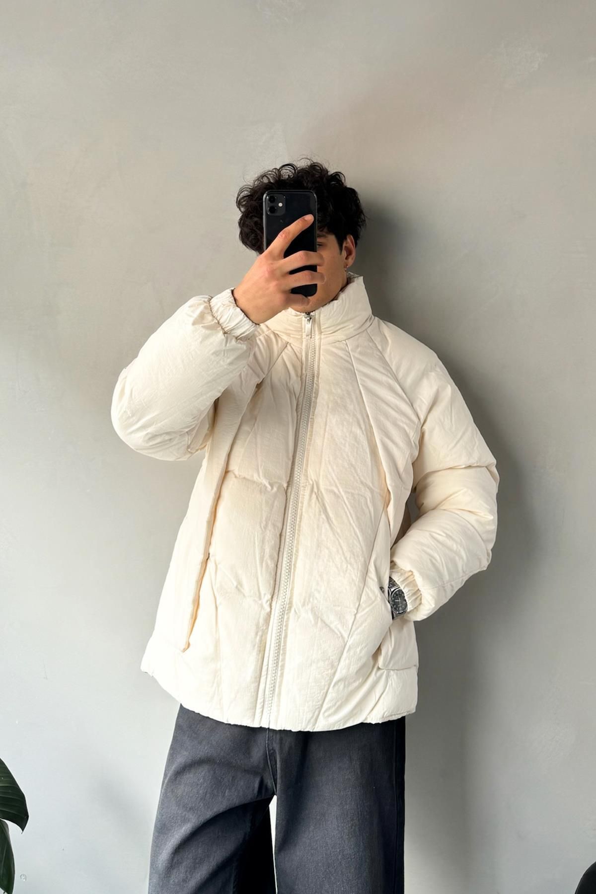 Flaw Wear-Front Detail Ecru Puffer Jacket 1