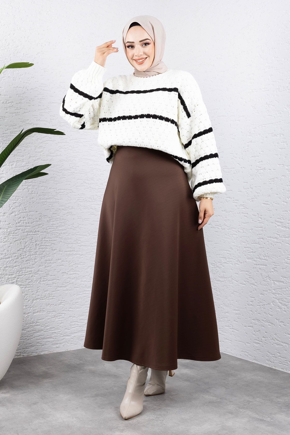 Tesettür Dünyası-Bitter Brown Scuba Skirt - Tsd 240941 1