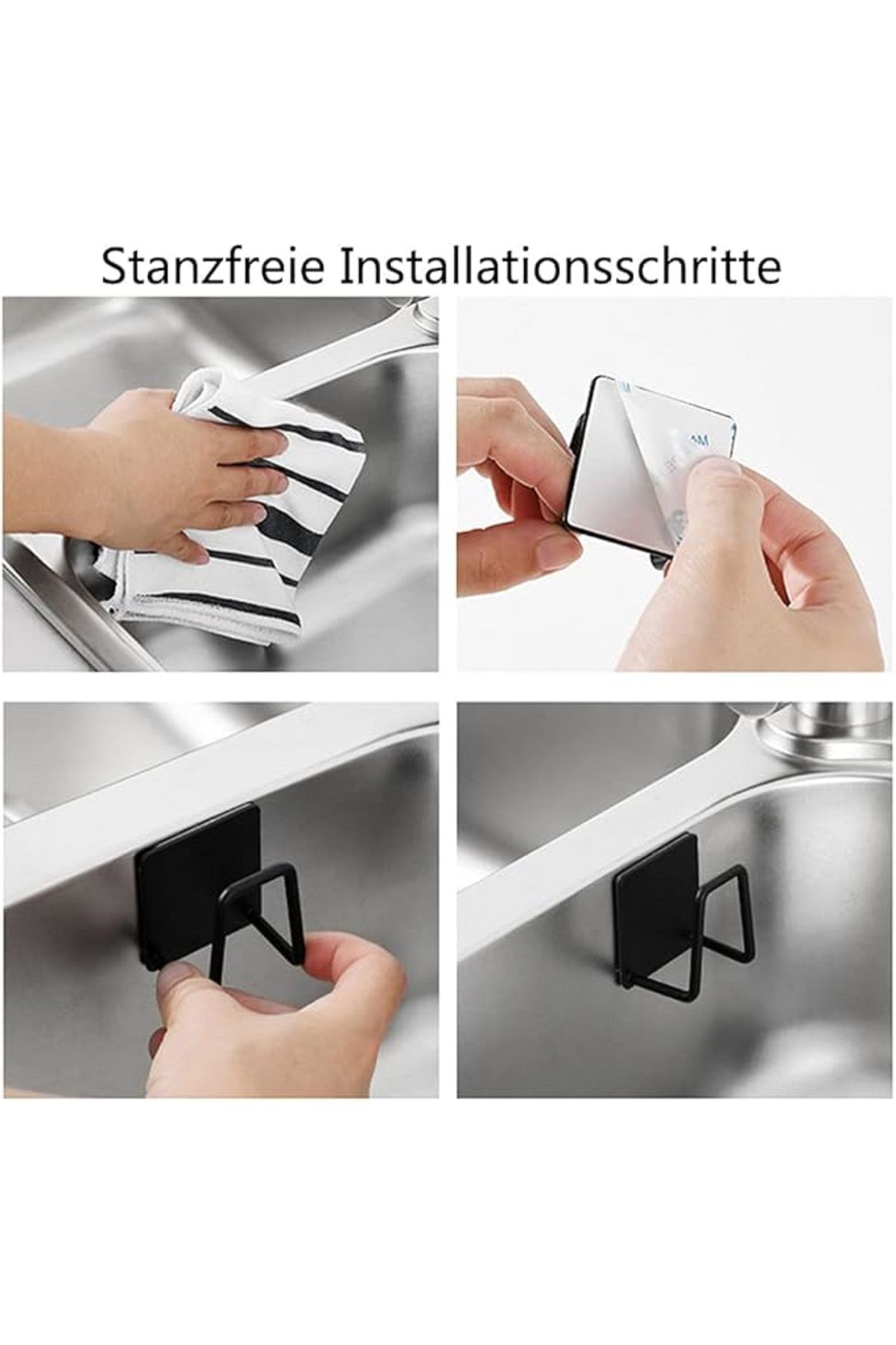 Sea Home 4 Adet Siyah Sünger Askılığı Evye Sünger'liği Banyo Mutfak Düzenleyici Musluk Yanı Sünger'lik M-sng1