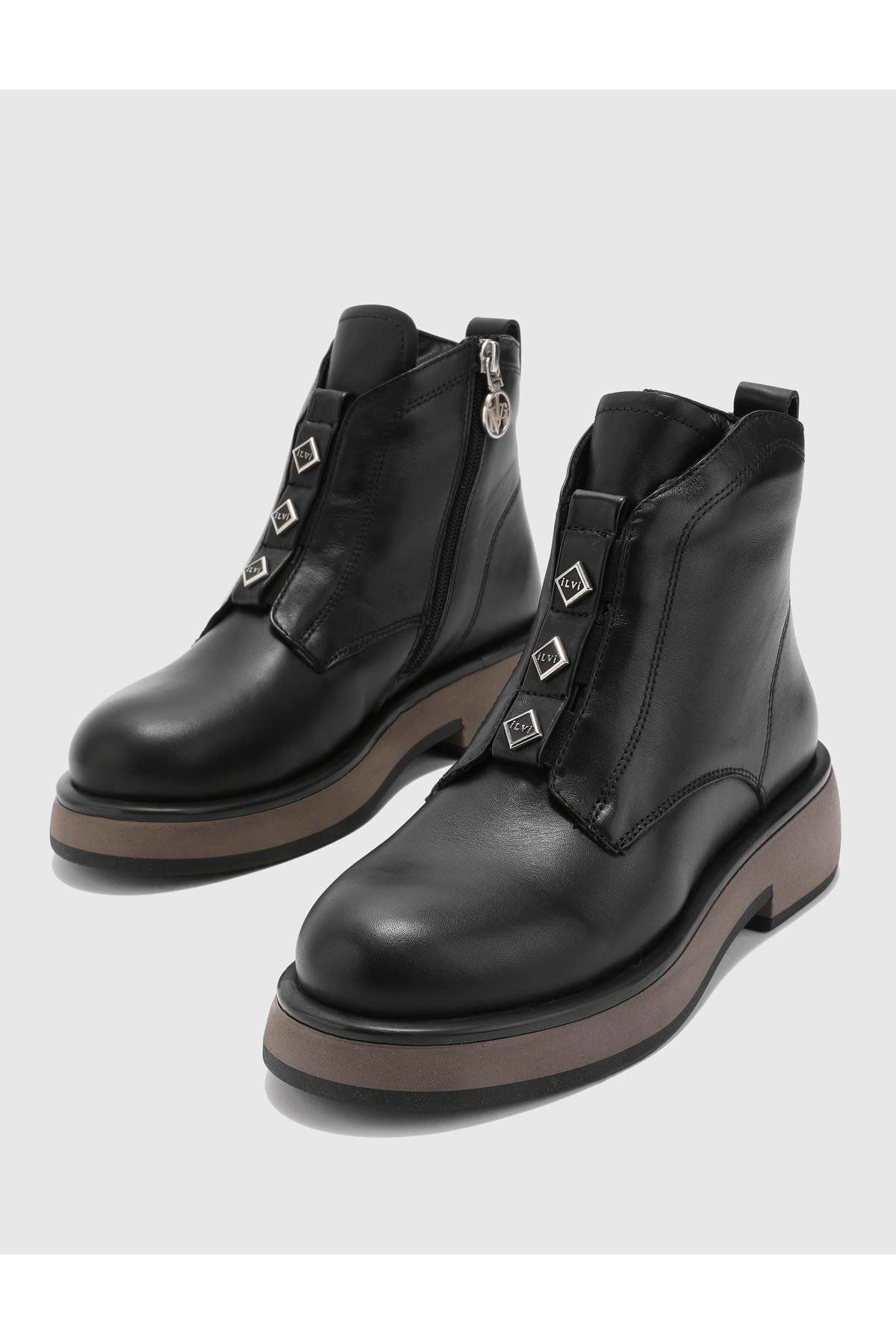 İLVİ-Gouda Genuine Leather Women's Black Boots 2