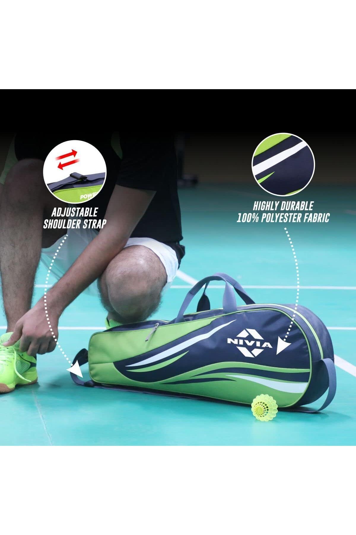 Nivia-Racket Bag | Green | Standard Size | Water Resistant | 5 Racket Capacity 3
