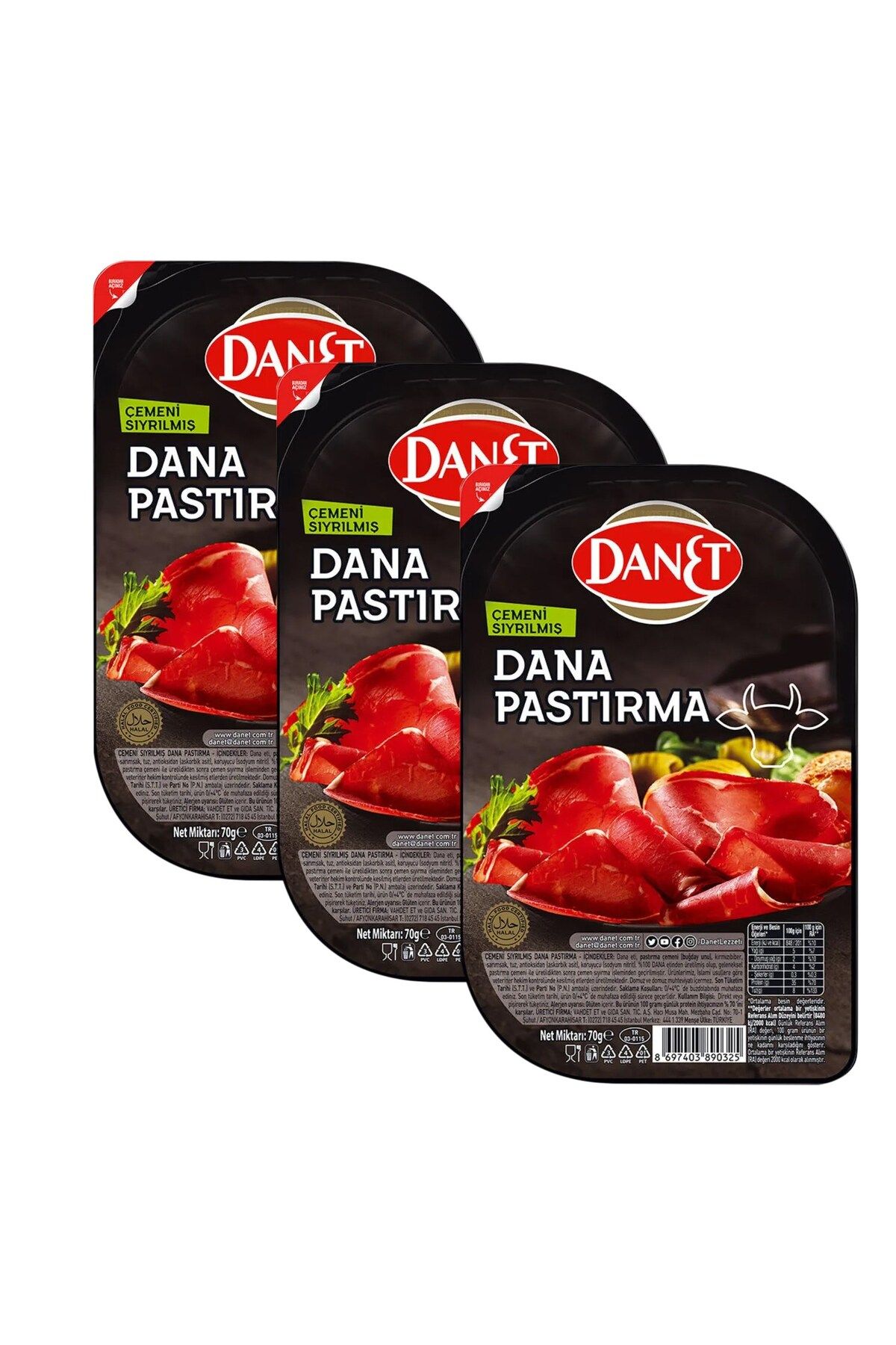 Danet Dana Pastırma Çemeni Sıyrılmış Dilimli 70 g x 3 Adet