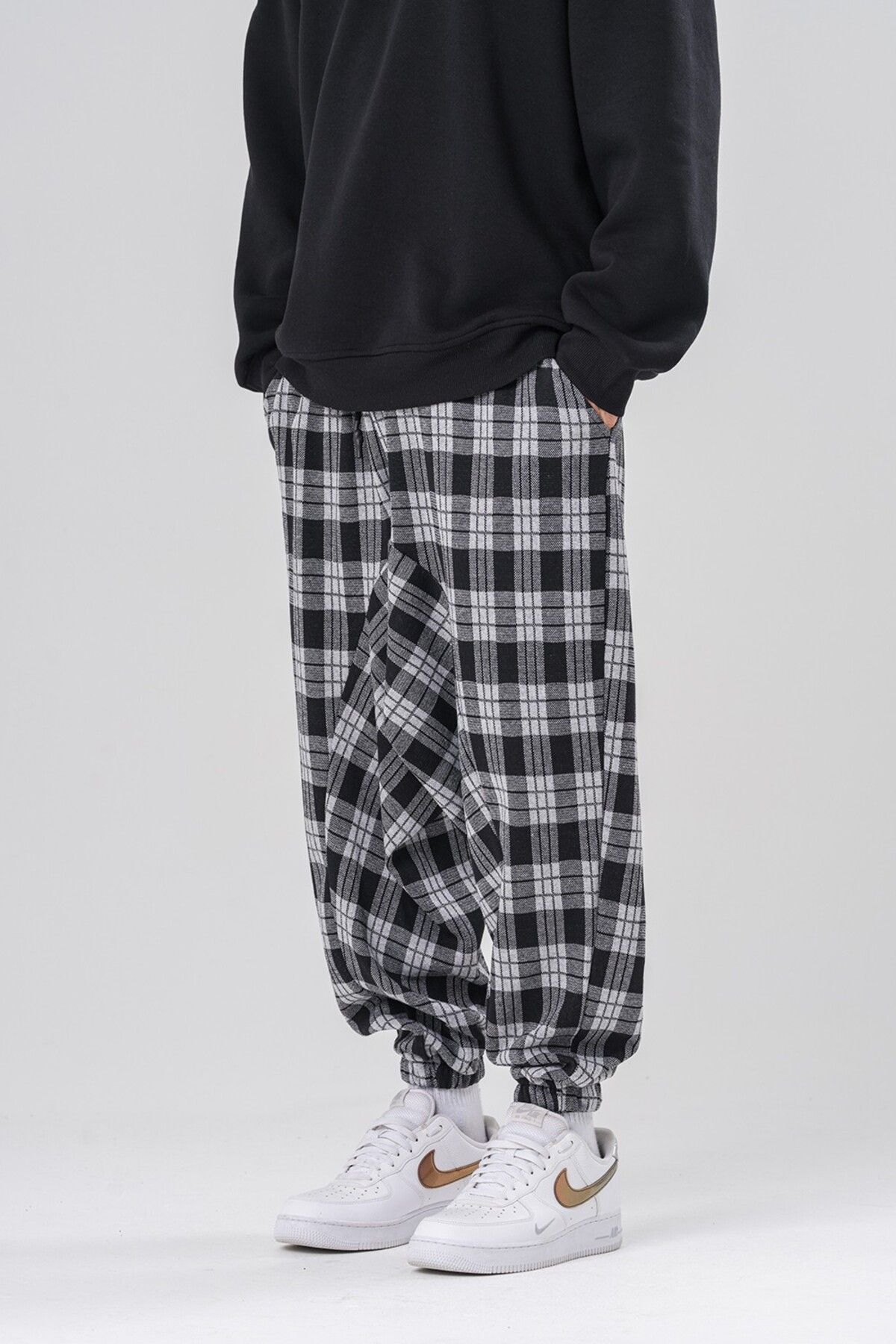 go gang own-Djing Plaid Bohemian Shalwar with Elastic Waist and Leg 4