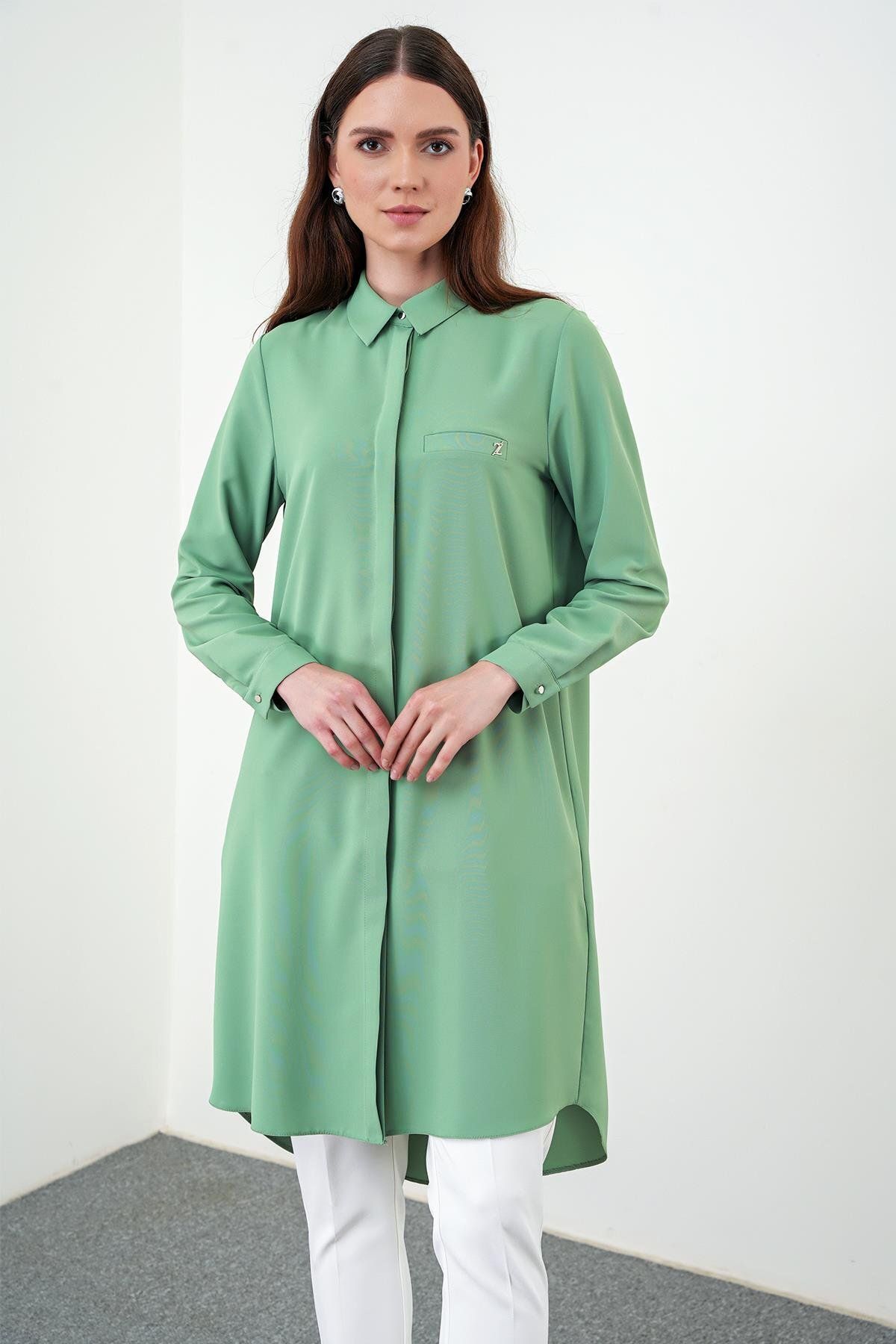 Zühre-Green Tunic - Hidden Button Detail, T-0767 3