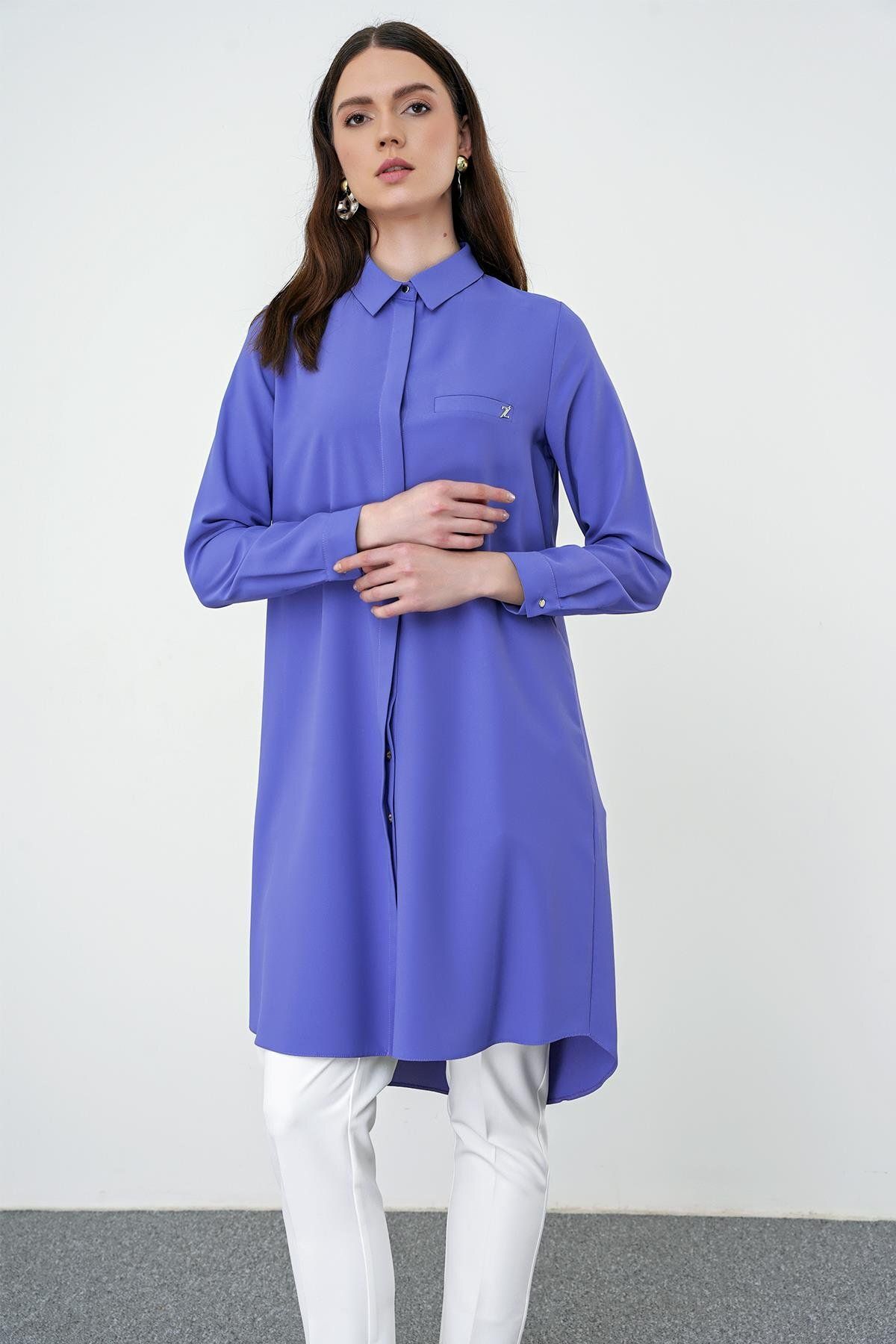 Zühre-Purple Tunic - Hidden Button Detailed T-0767 3