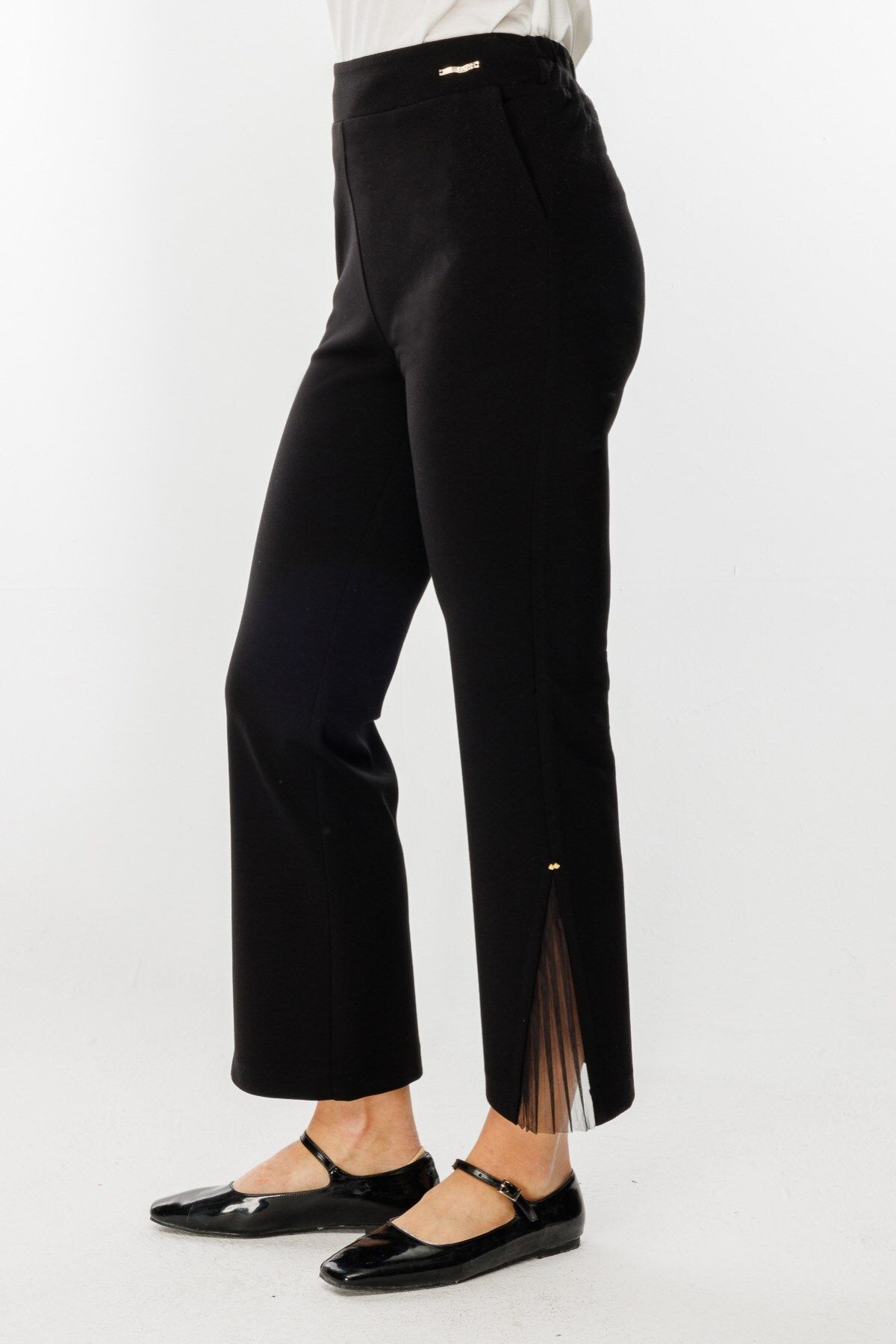 Ekol-Black Lycra and Tulle Slit Pants 3