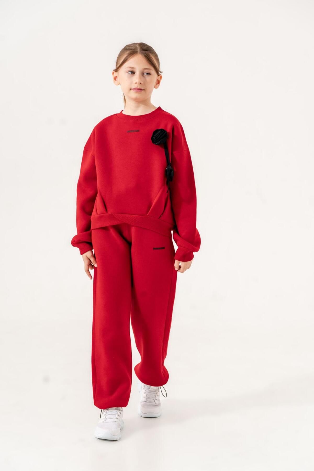 GİYİCEM-Girl's Floral Tracksuit Set 3