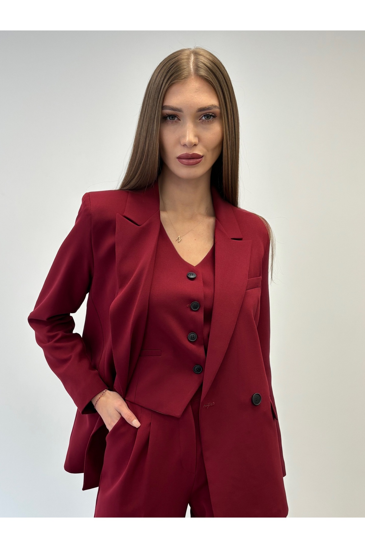 ossons Ceket Yelek Palazzo Pantolon 3 lü Takım Elbise