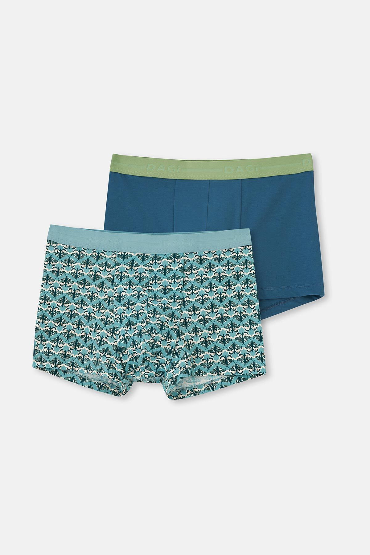 Dagi-Hellblau-Dunkelgrün 5210 2-teilige Boxershorts aus gemusterter Baumwolle 1