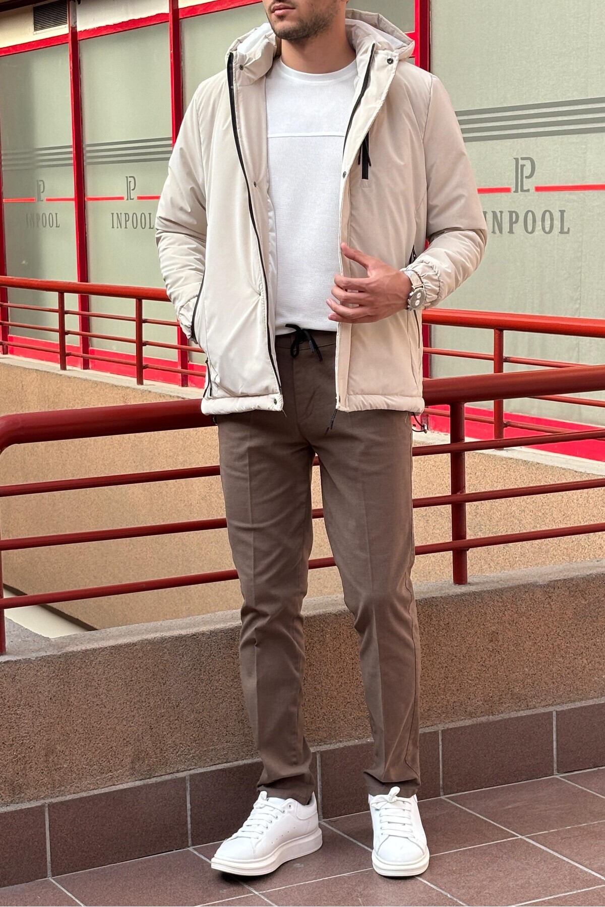 inpool  Erkek, bel bağcıklı, yandan lastikli, Regular-Fit, Old Money Culture pantolon - Görsel 4