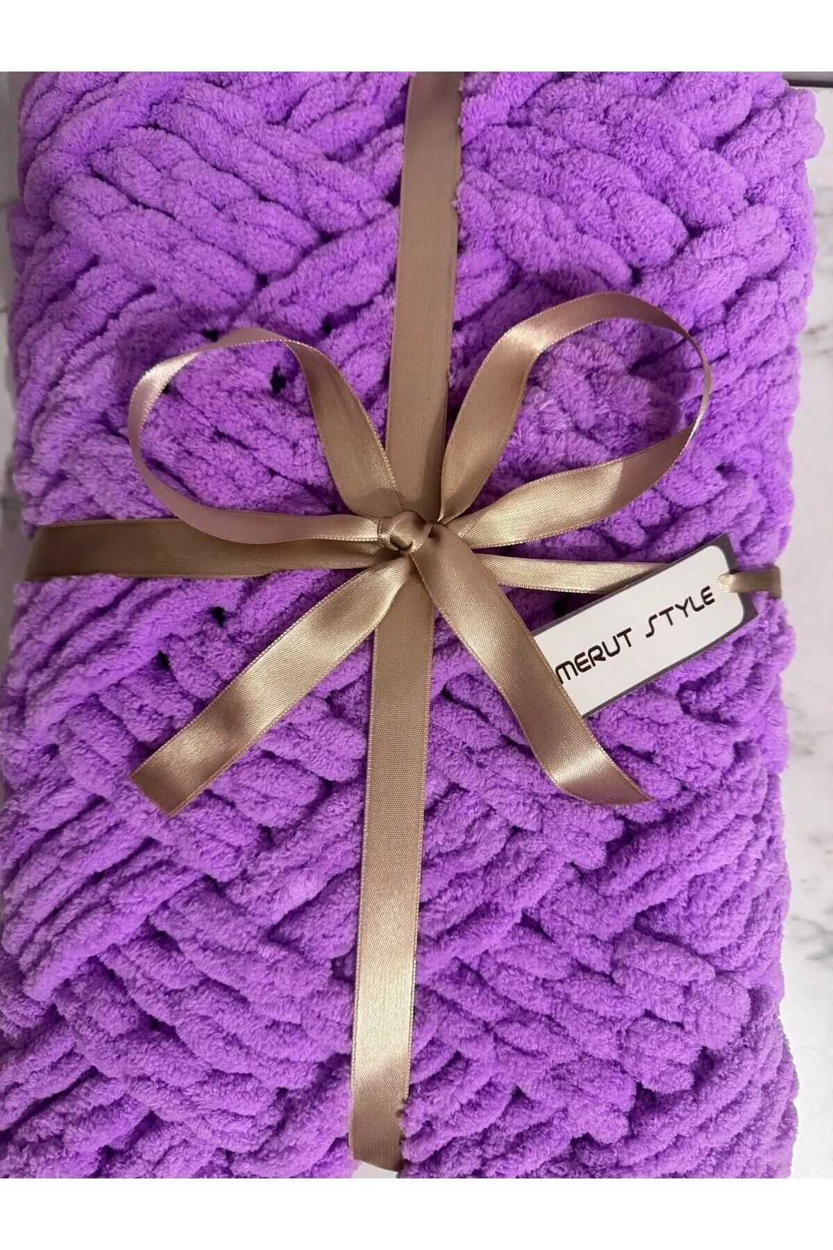 MERUT STYLE HAYATINI RENKLENDİR-Alize Puffy Baby Blanket - Hand Knitted with Orchid Cube Candy 1