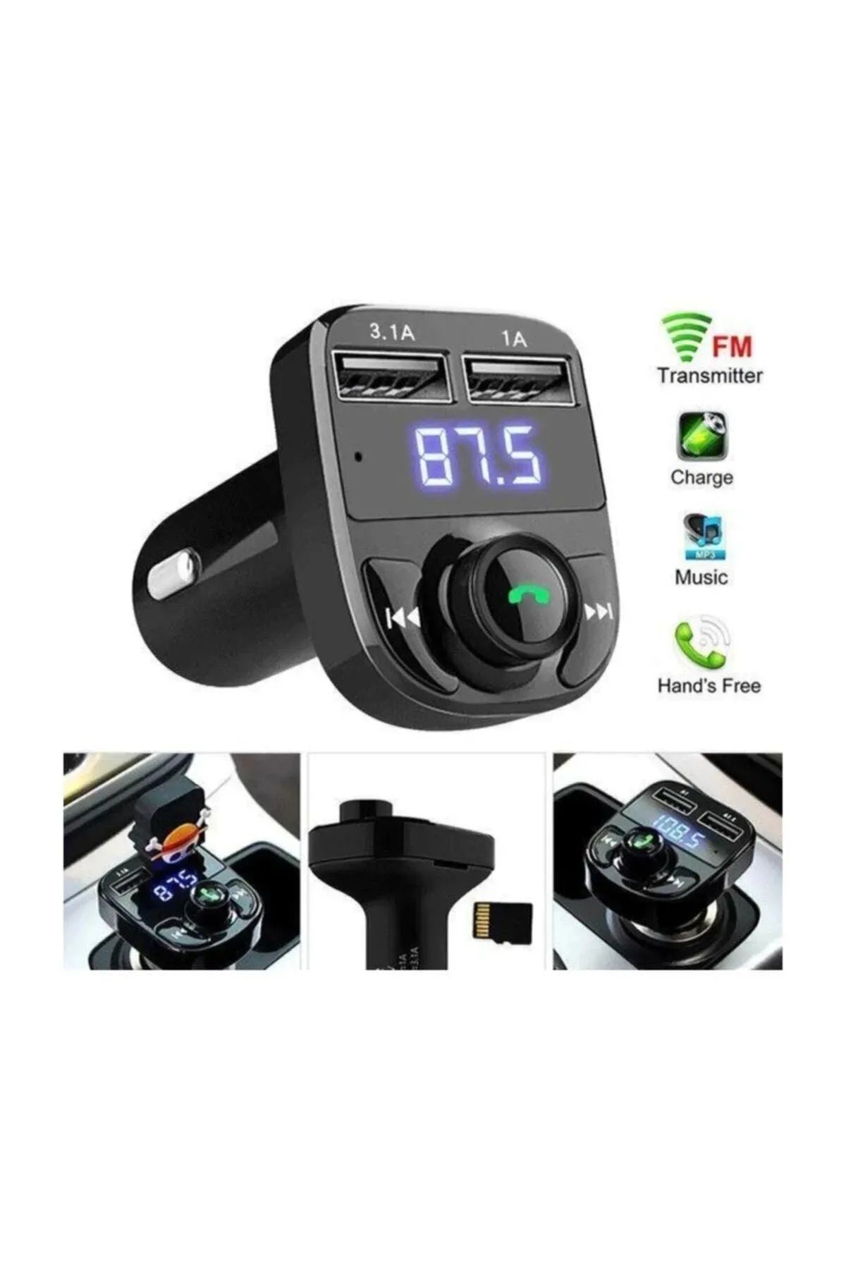 YGT Araç Fm Transmitter Bluetooth 2 USB Port MP3 SD Kart Çakmaklık Girişli Araç Müzik Çalar Kiti