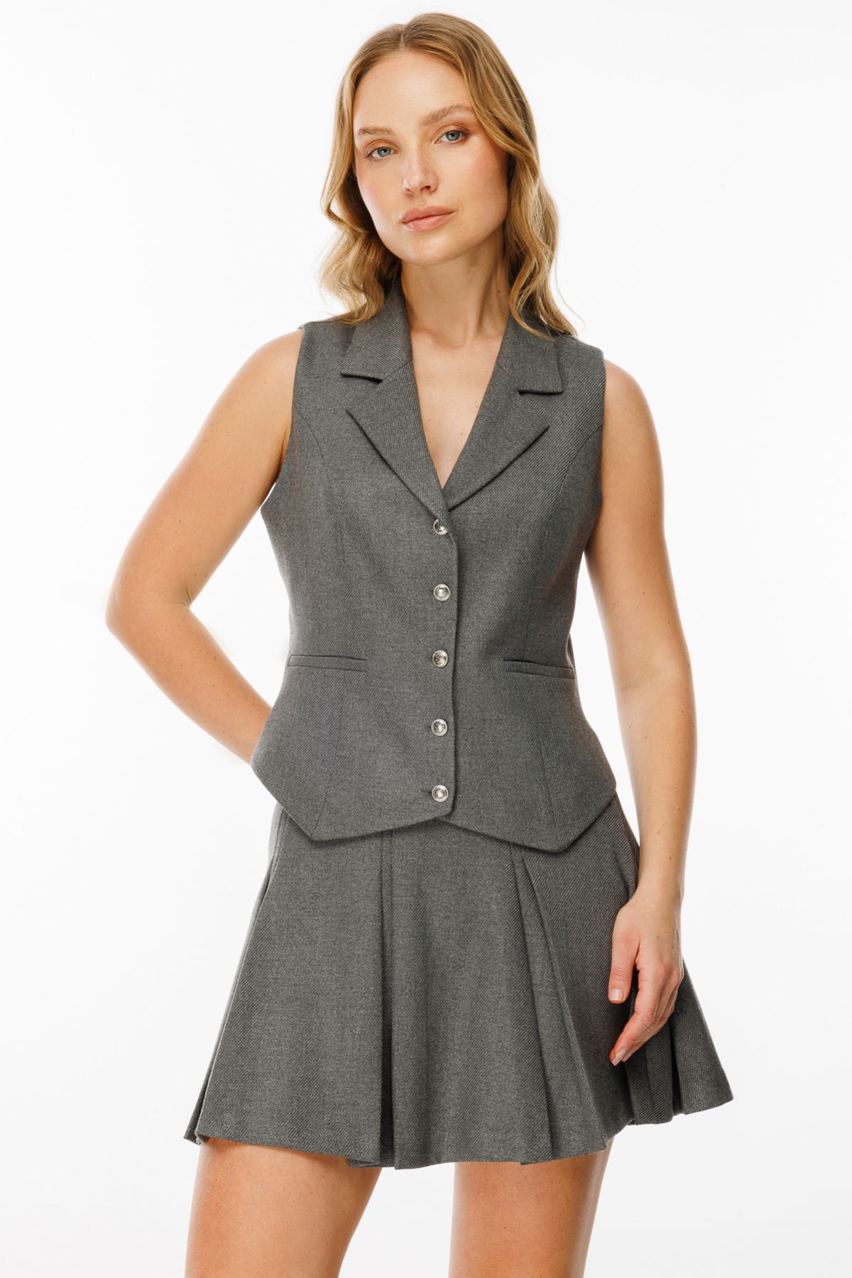 Ekol-Buttoned Front Ornamental Pocket Vest 1