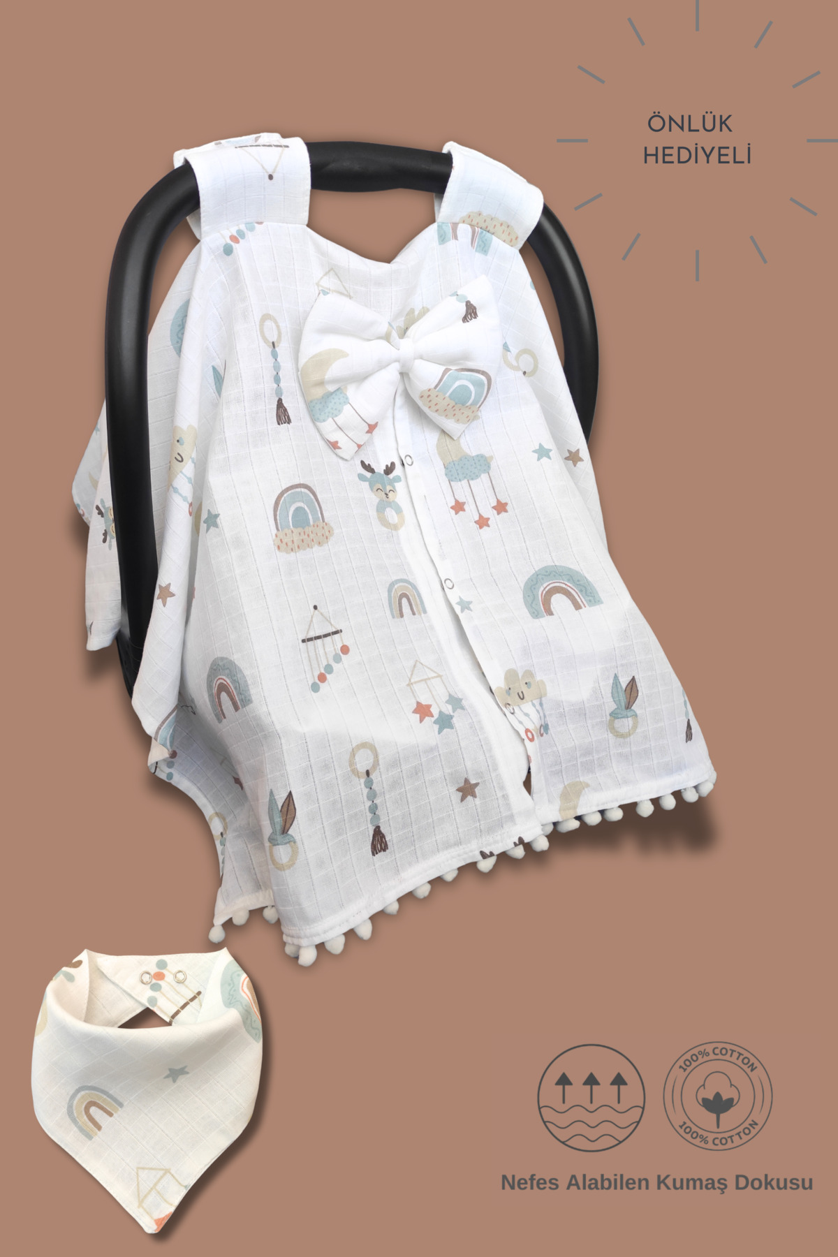 Muslin Stroller Cover and Infant Carrier Cushion with Apron Gift, 100% Cotton