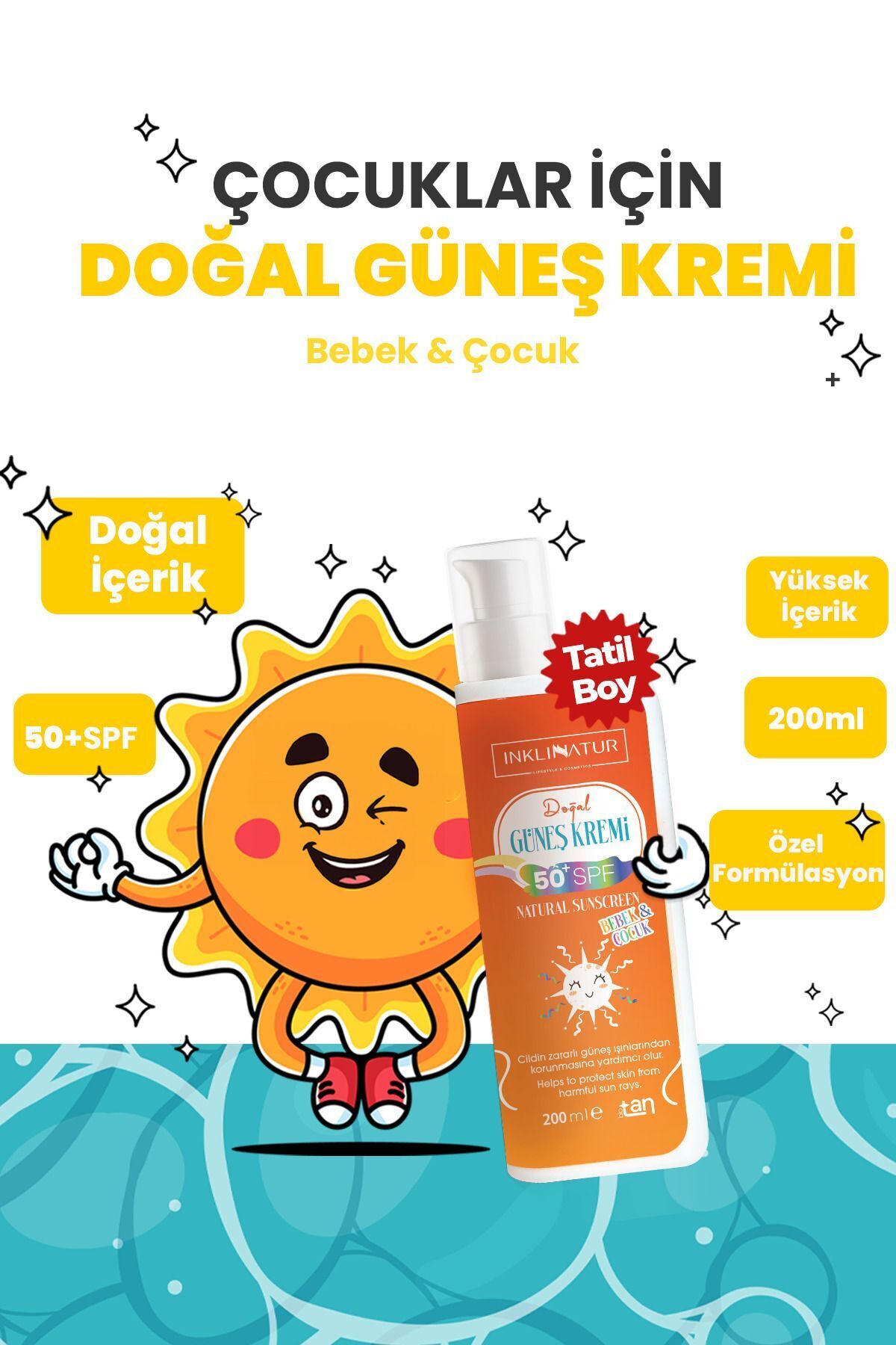 INKLINATUR LIFESTYLE & COSMETICS Doğal Güneş Kremi 200ml 50+ SPF / Bebek & Çocuk fotoğrafı 2 (önizleme)