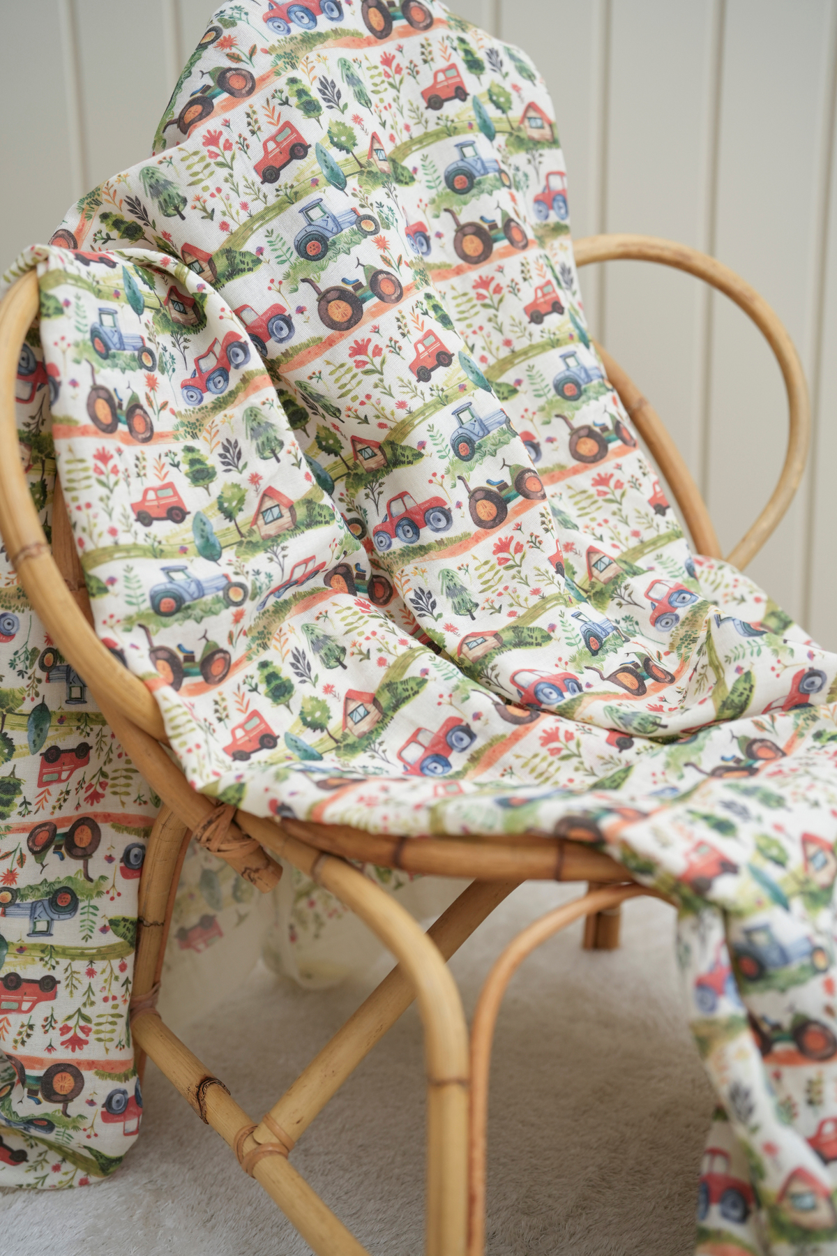 Tuğba Kuğu Baskılı Müslin Kumaş  | Farm Truck fotoğrafı 2 (önizleme)