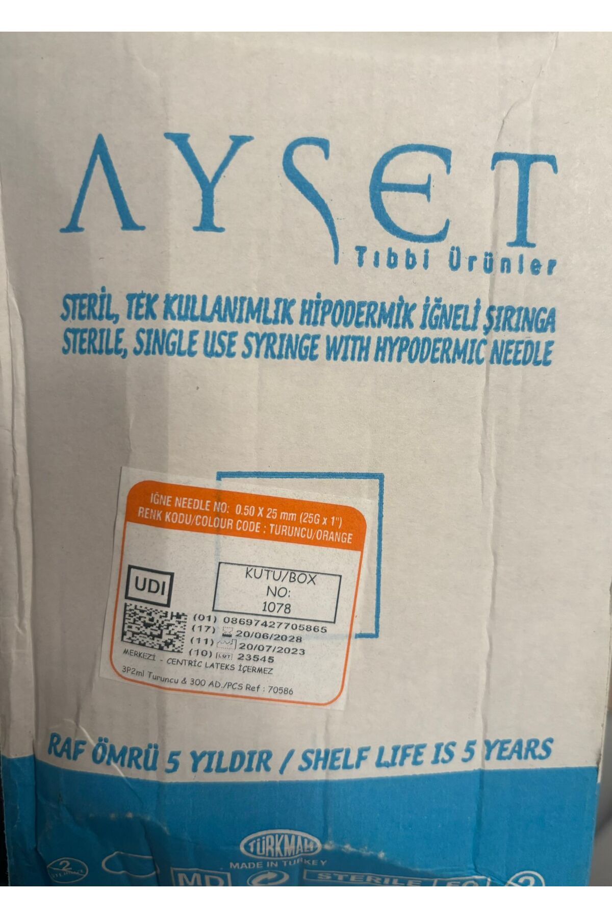AYSET ENJEKTÖR Ayset Turuncu 25G 25 mm 2 ml 3 Parça 100'lü Şırınga