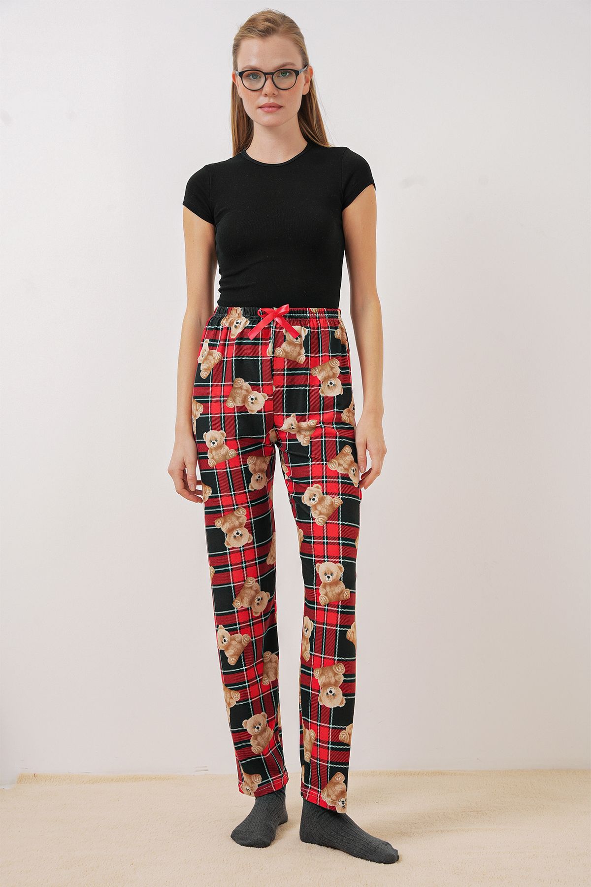 Bigdart-4323 Patterned Pajama Bottoms - B.Red 3