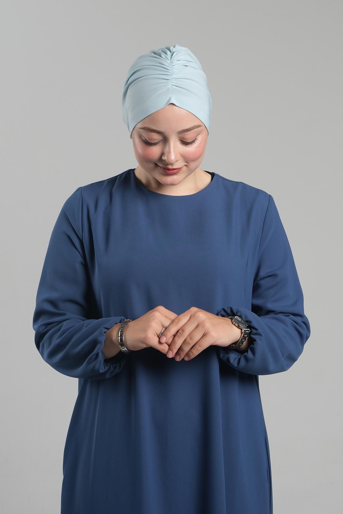 HÜRREM BONE-Baby Blue Practical Hijab Bonnet - Ready-Made Snap and Drawstring Loose 2119_11 4