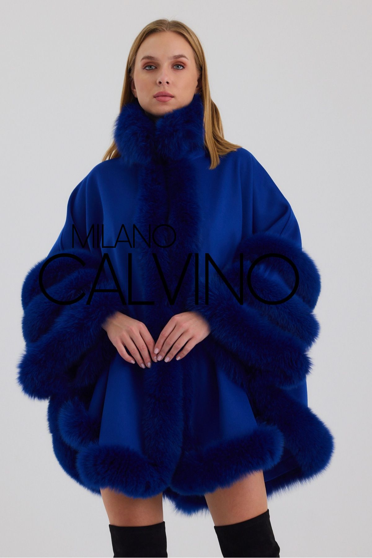 Milano Calvino-Furry Cashmere Poncho 4