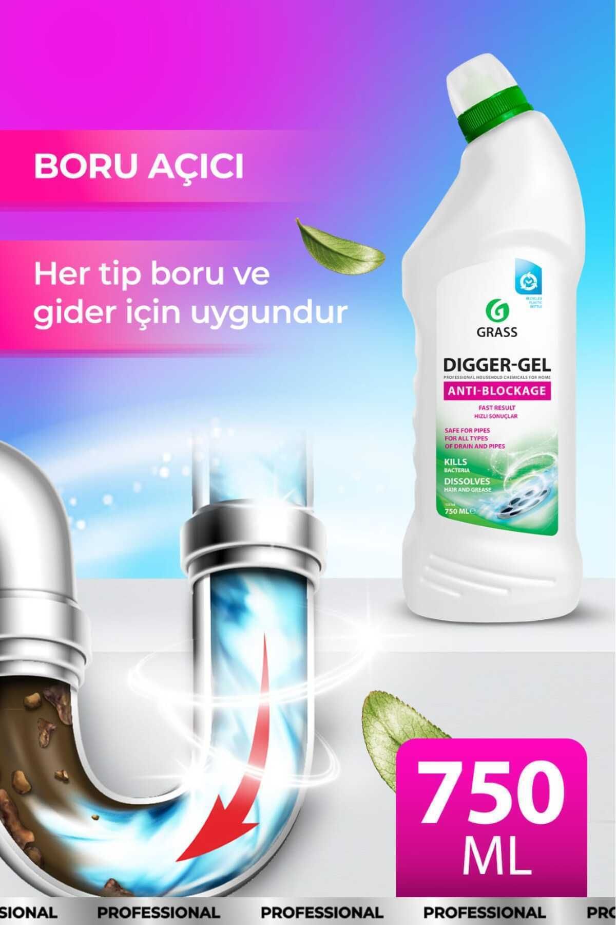 GRASS Dıgger Gel Turbo Hijyenik Gider, Lavabo Açıcı (750 ML)