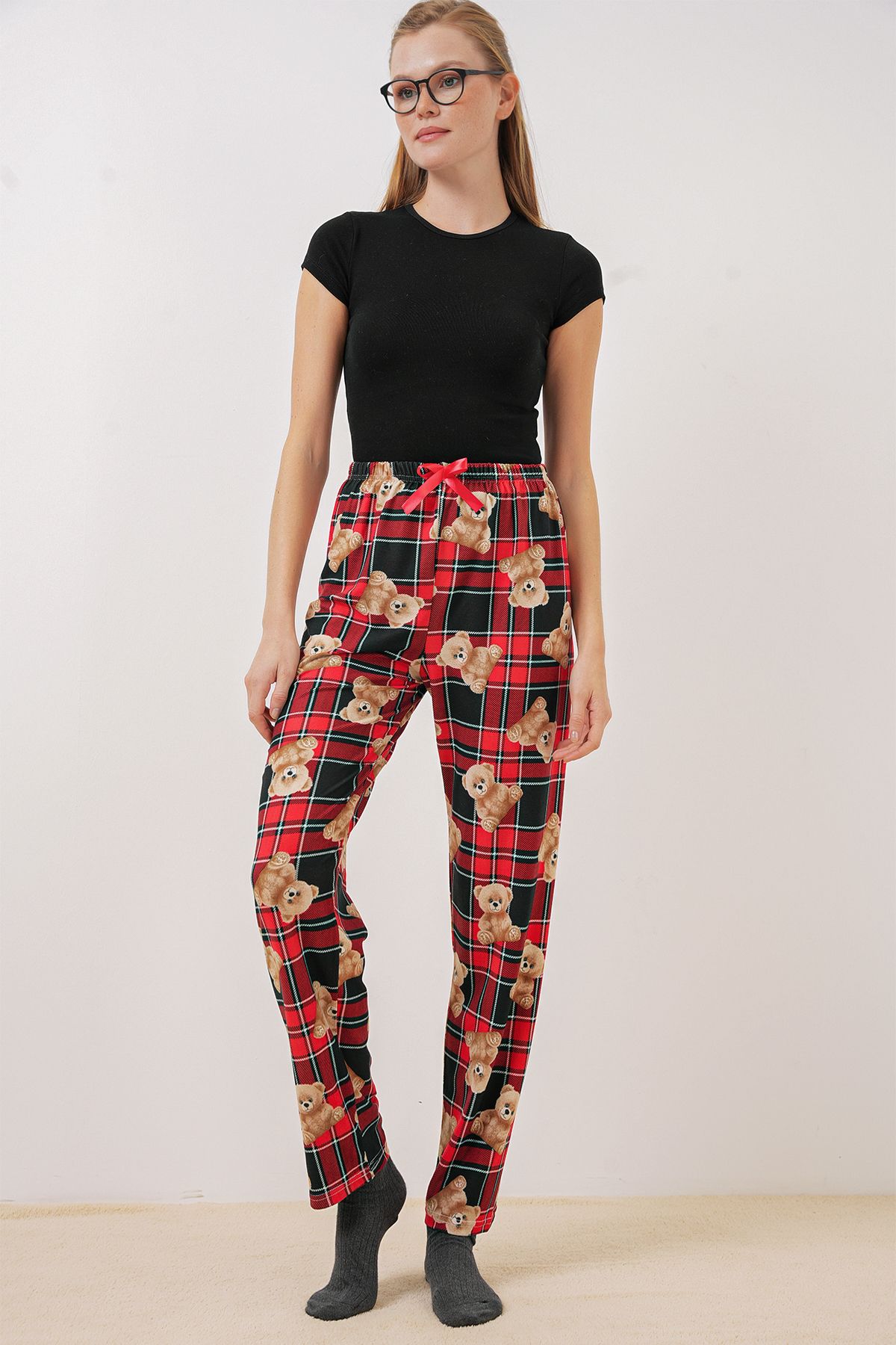Bigdart-4323 Patterned Pajama Bottoms - B.Red 5