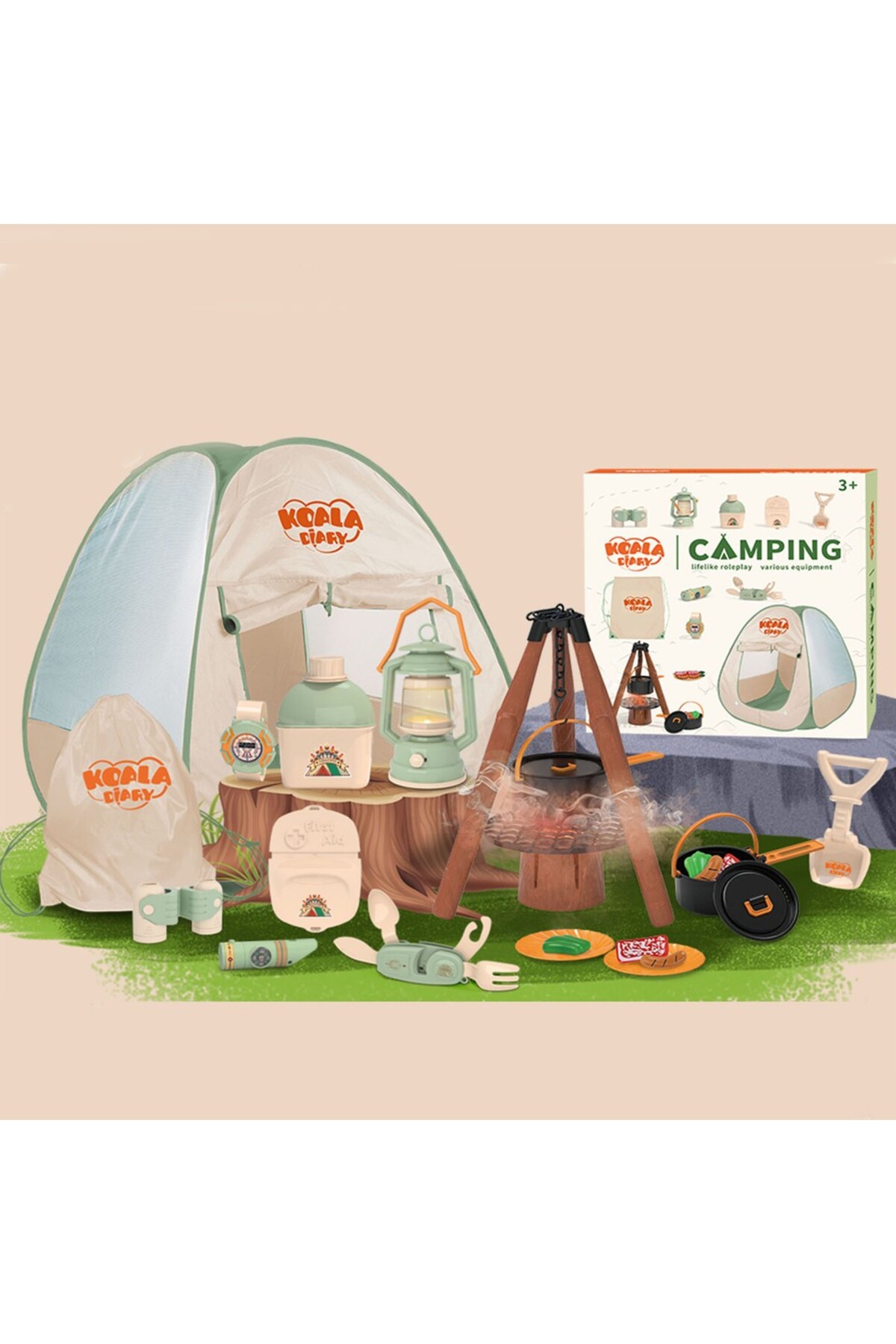 Koala Learning Fun 17 Parça Buharlı Işıklı Çadırlı Kamp Eşyaları