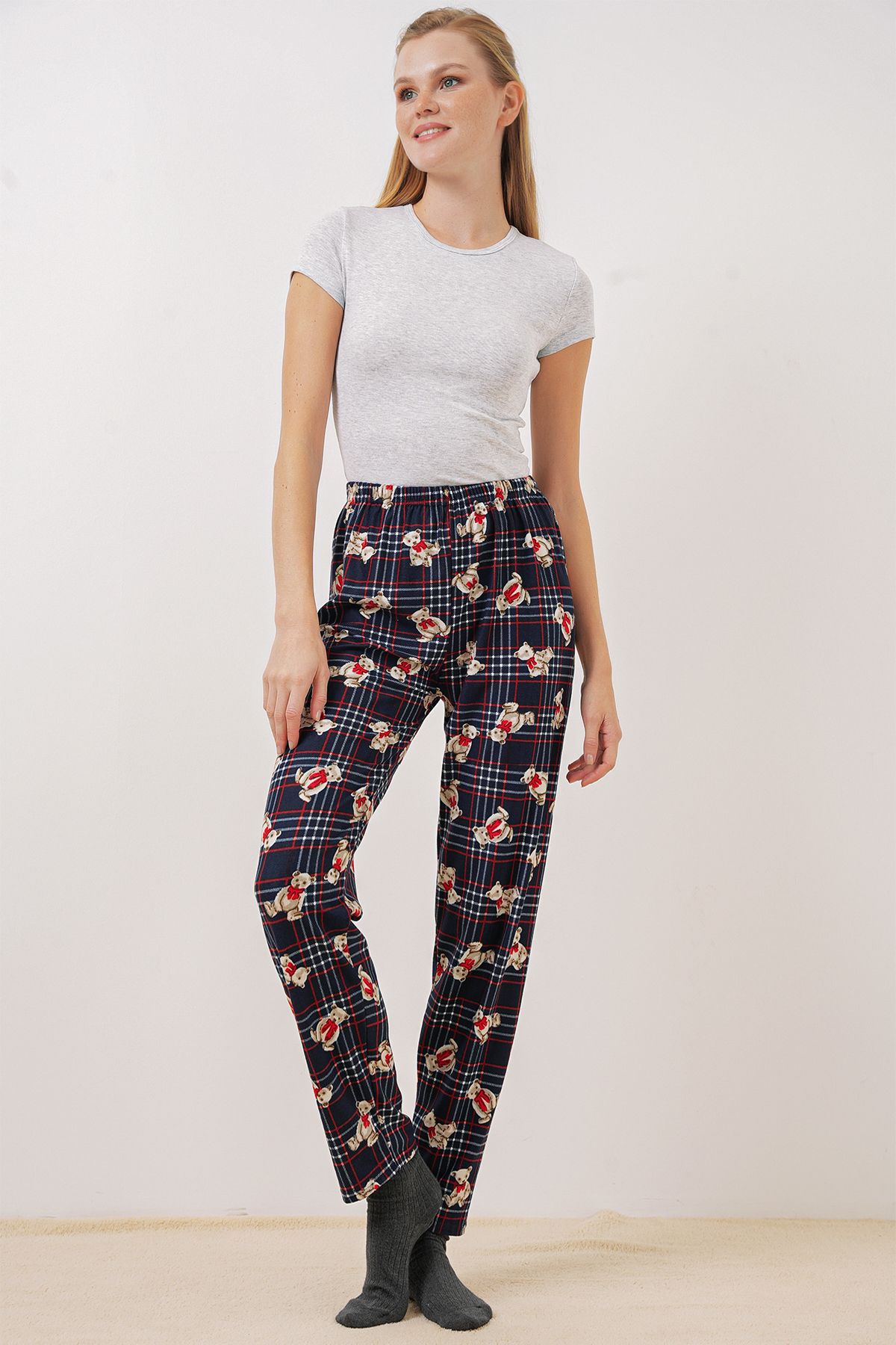 Bigdart-Navy Blue 4323 Patterned Pajama Bottoms 4