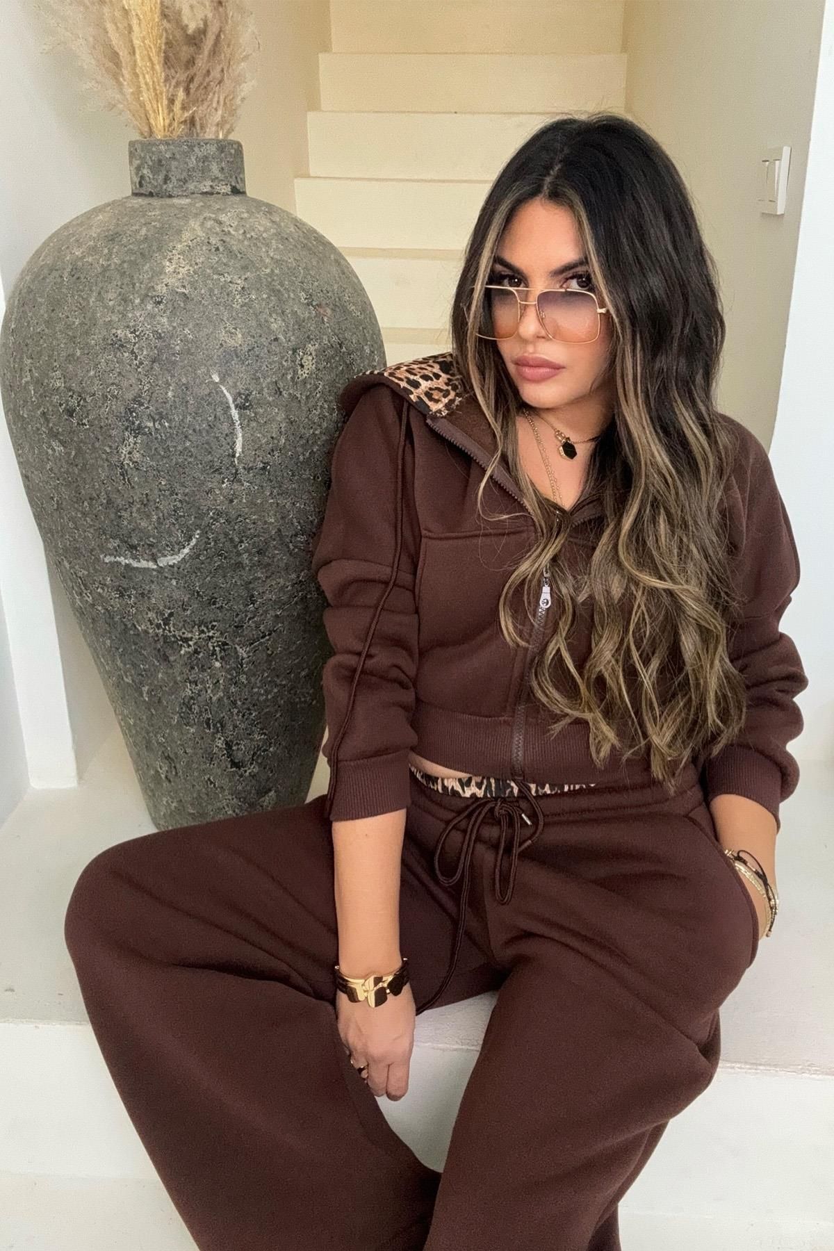 Sohotique By P-Bitter Brown Leopard Print Tracksuit Set 6