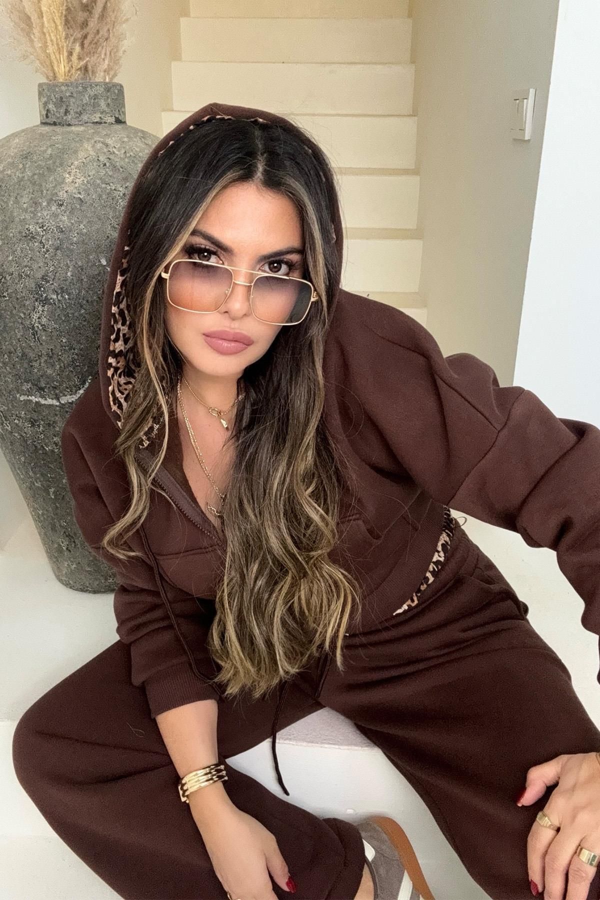 Sohotique By P-Bitter Brown Leopard Print Tracksuit Set 7