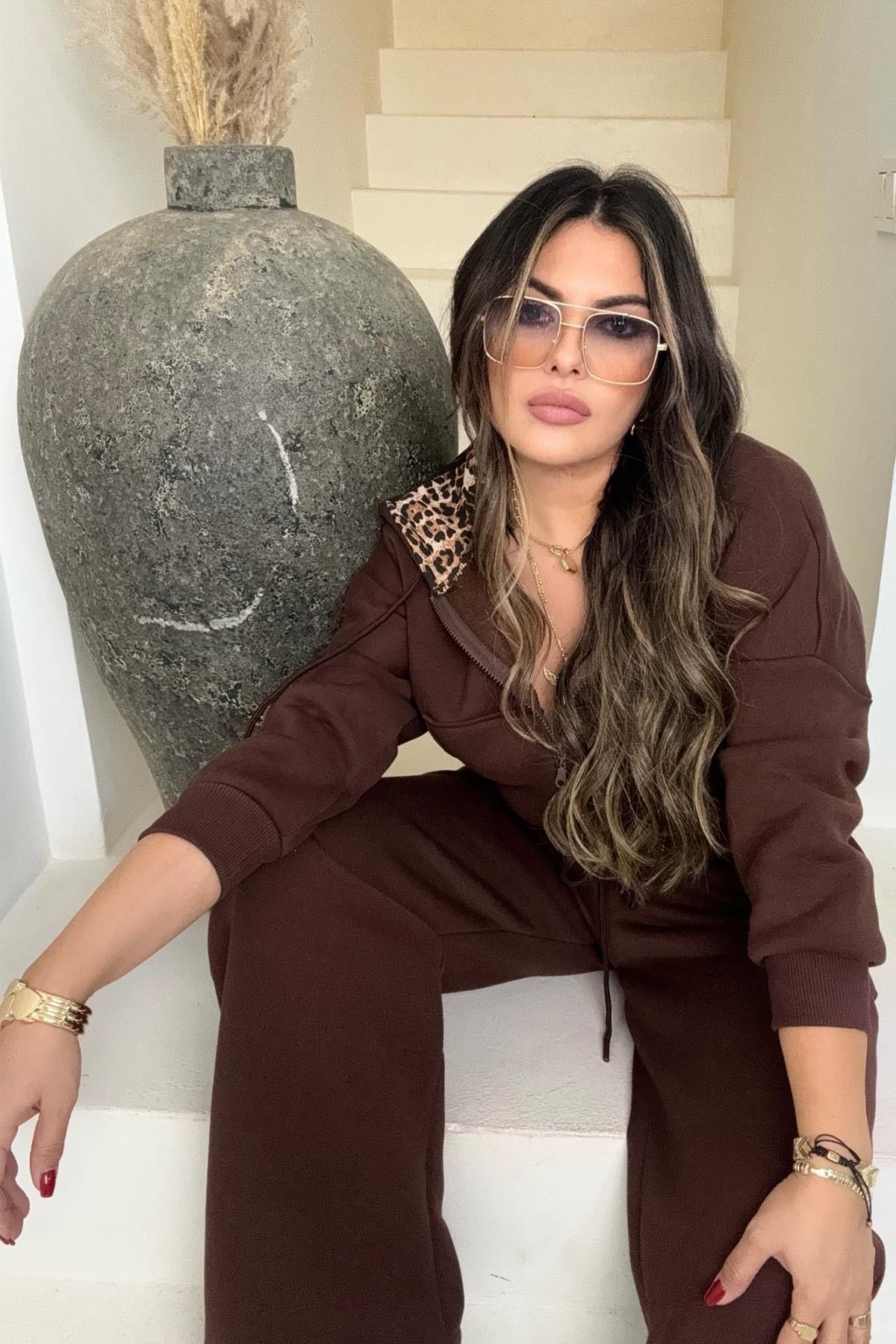 Sohotique By P-Bitter Brown Leopard Print Tracksuit Set 5