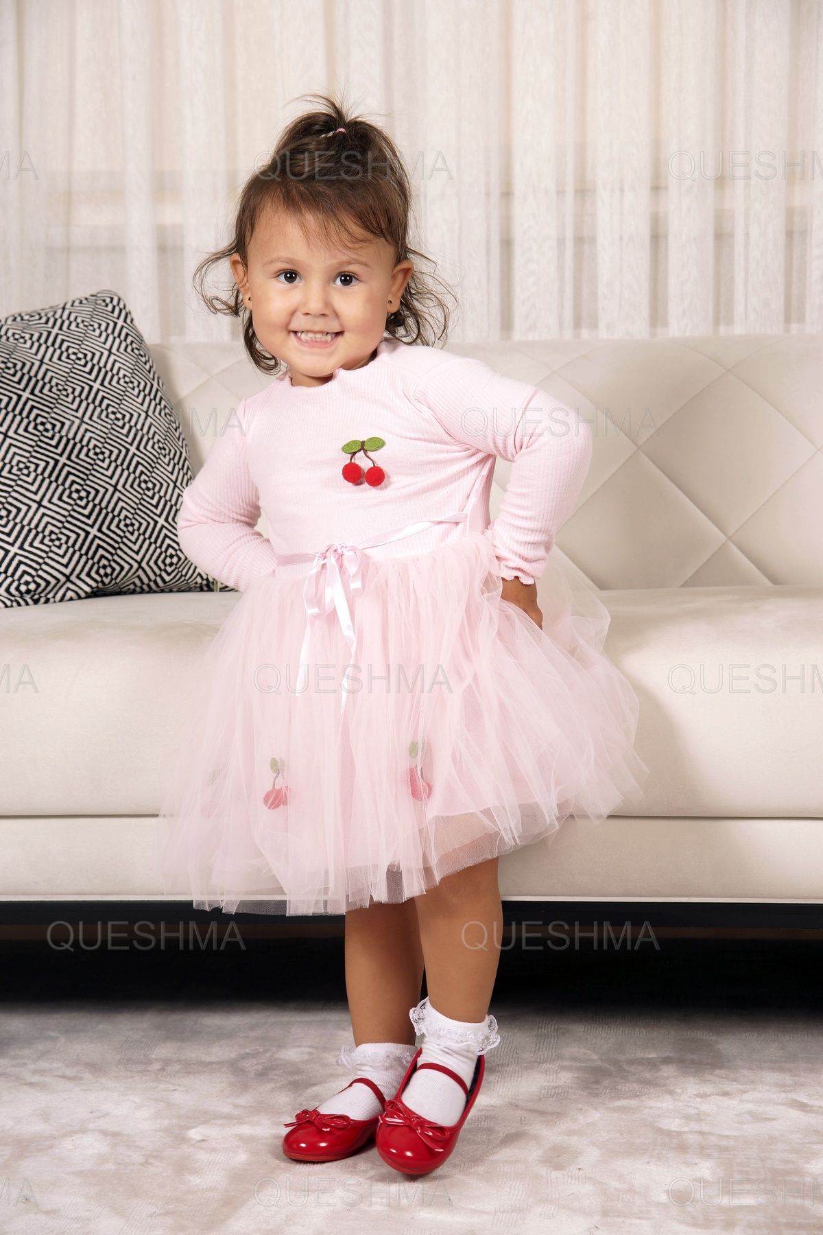 QUESHMA-Rochie de fetita tutu din tul captusita cu visinii 5