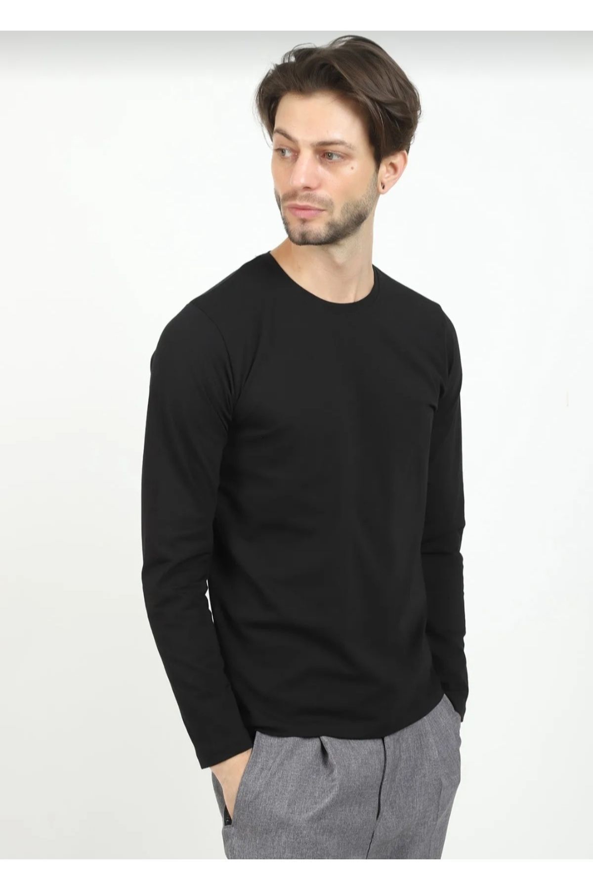 MCN-Men's Long Sleeve 100% Cotton Elastin Slim Fit Badi 2